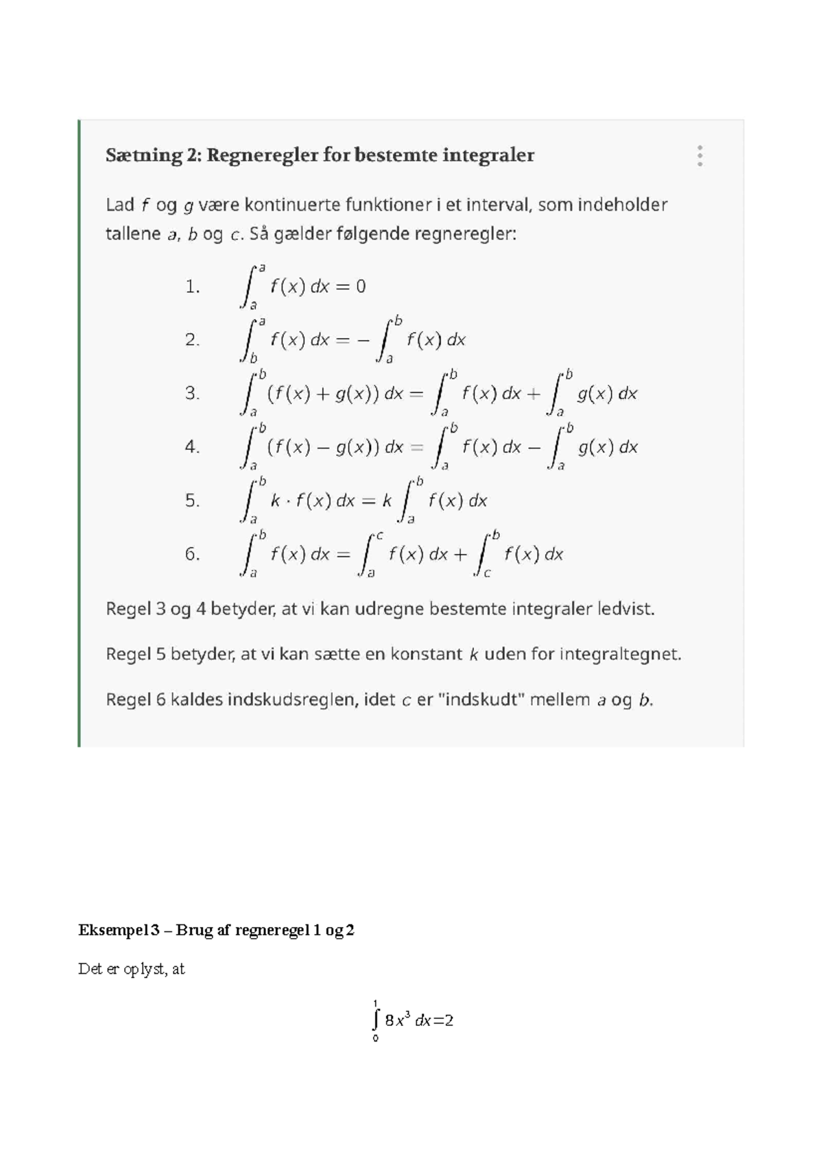 Regneregler for Bestemte Integraler 1.2.3: Eksempel 3 - Studocu
