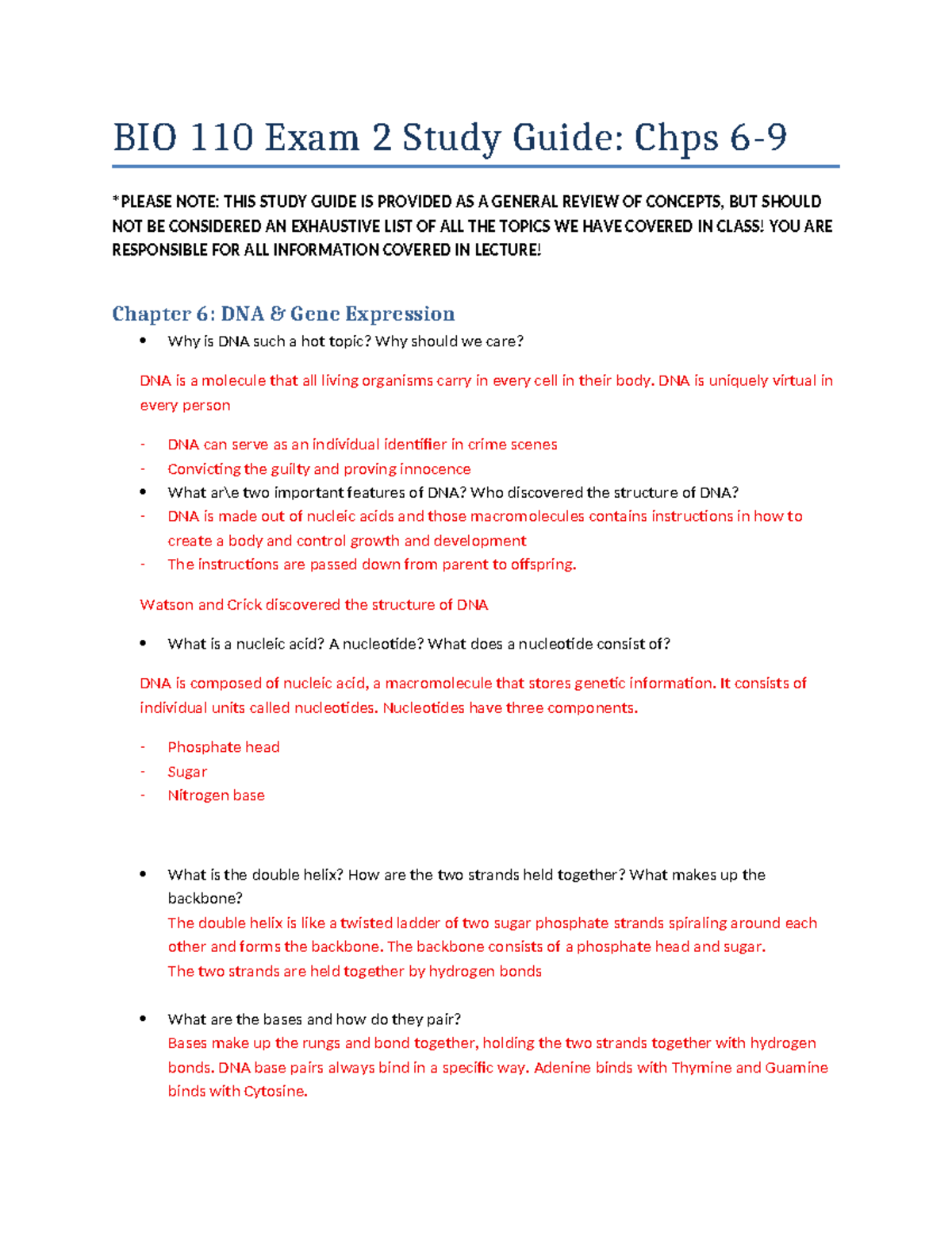 BIO 110 Exam 2 Study Guide: Key Concepts from Chapters 6-9 - Studocu