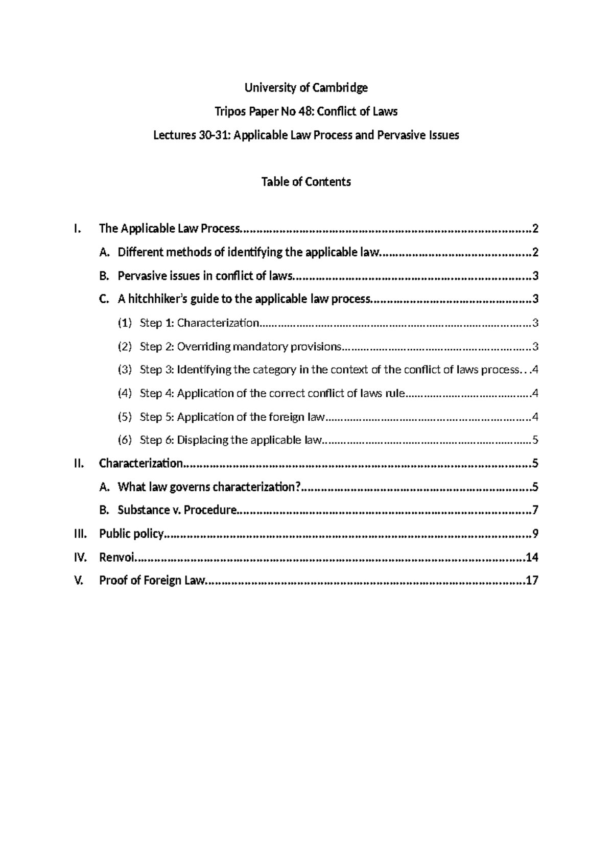 Cambridge Tripos Paper No 48: Conflict of Laws - Applicable Law Process ...