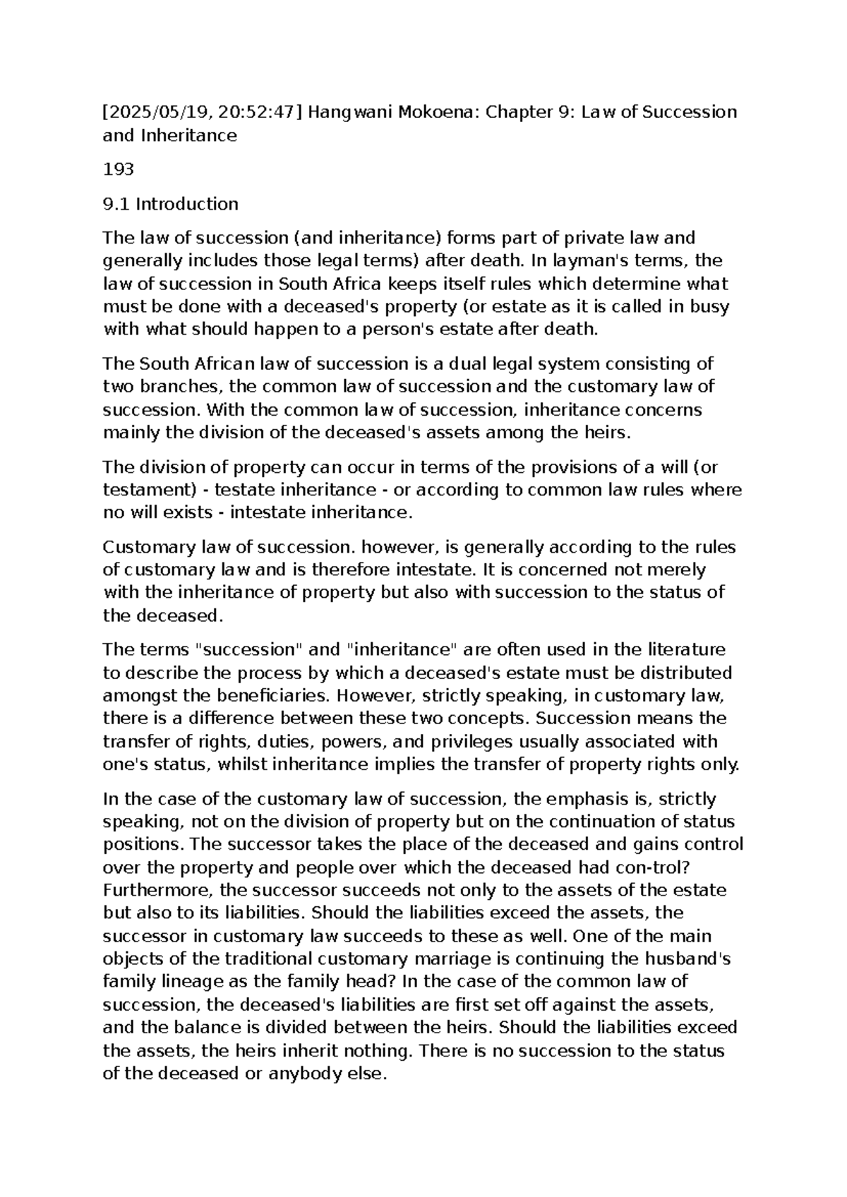 Hangwani Mokoena: Chapter 9 - Law of Succession & Inheritance Insights ...