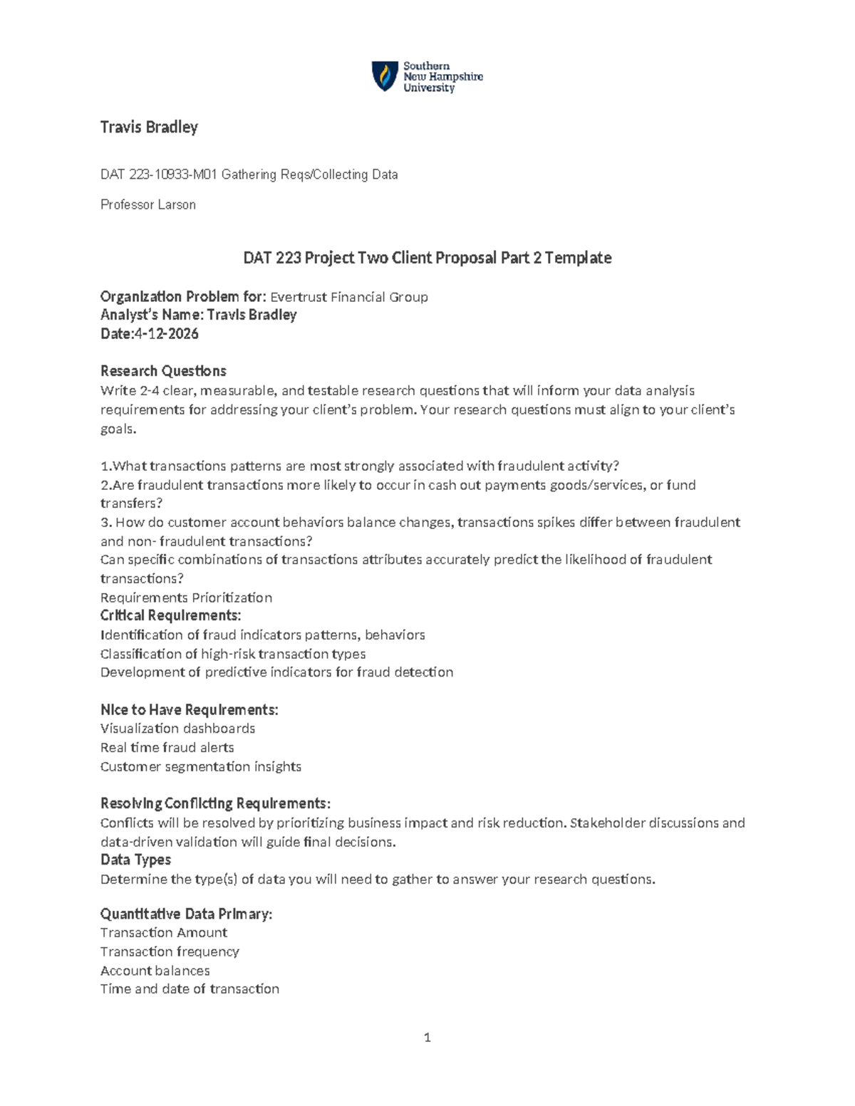 DAT 223 Project Two: Client Proposal for Evertrust Financial Group ...