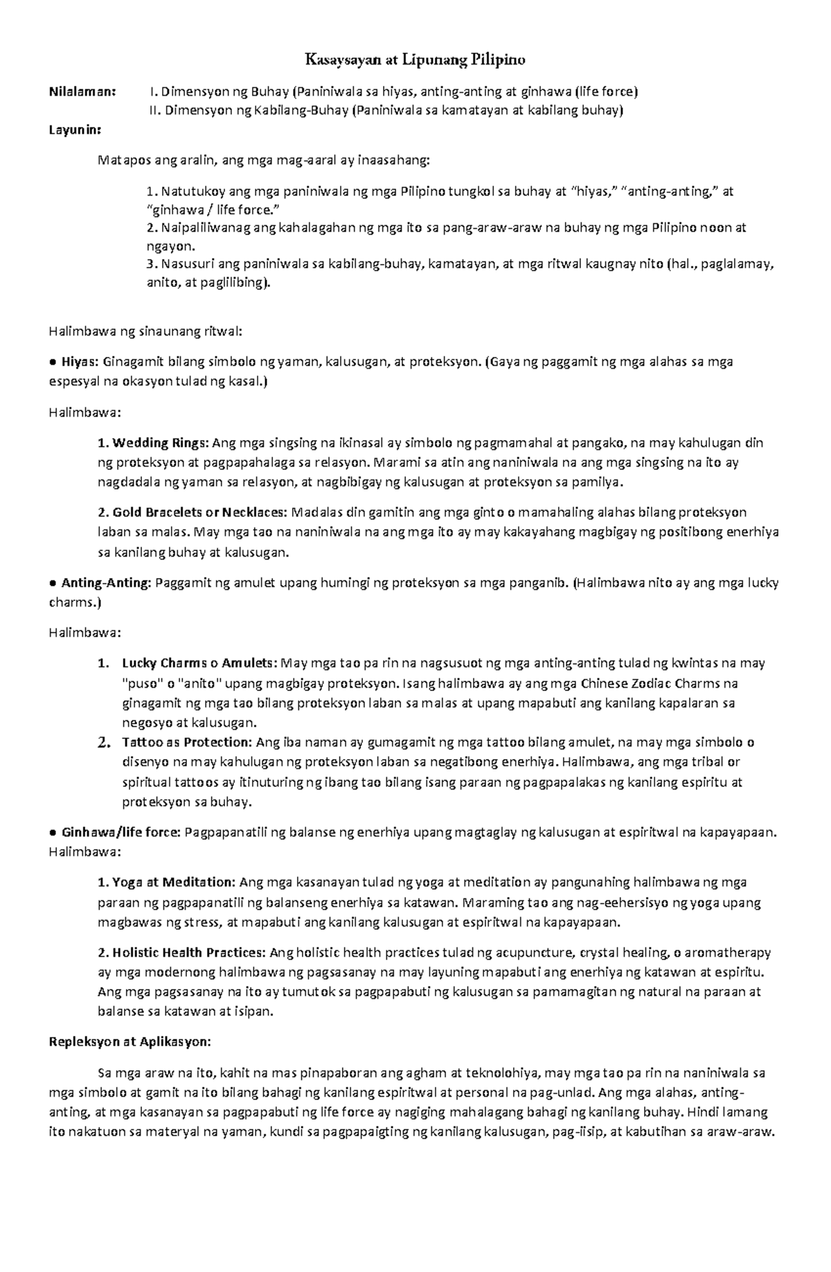 Kasaysayan at Lipunang Pilipino: Dimensyon ng Buhay at Paniniwala - Document Preview