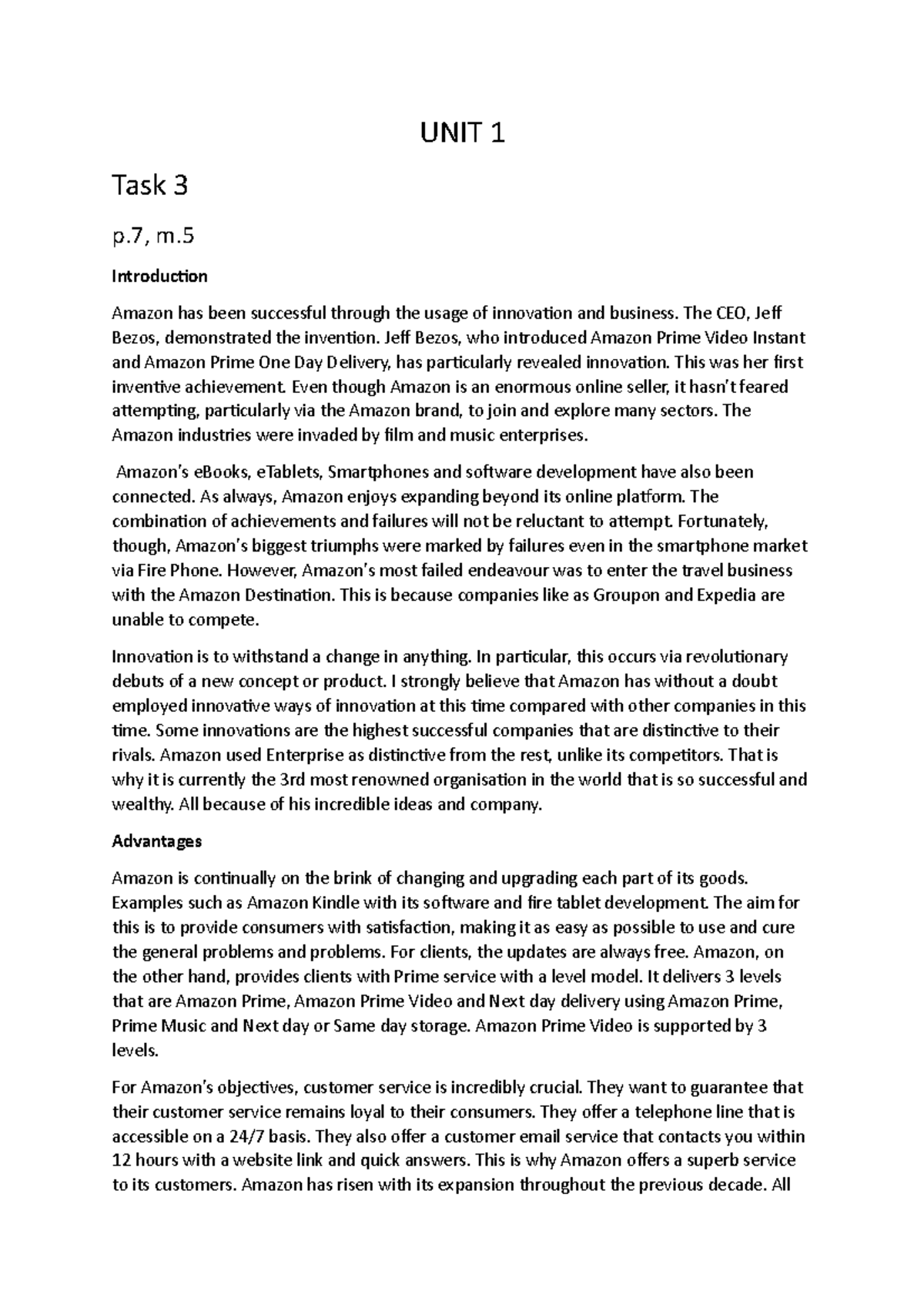 UNIT 1 exploring business task 3 - UNIT 1 Task 3 p, m. Introduction ...