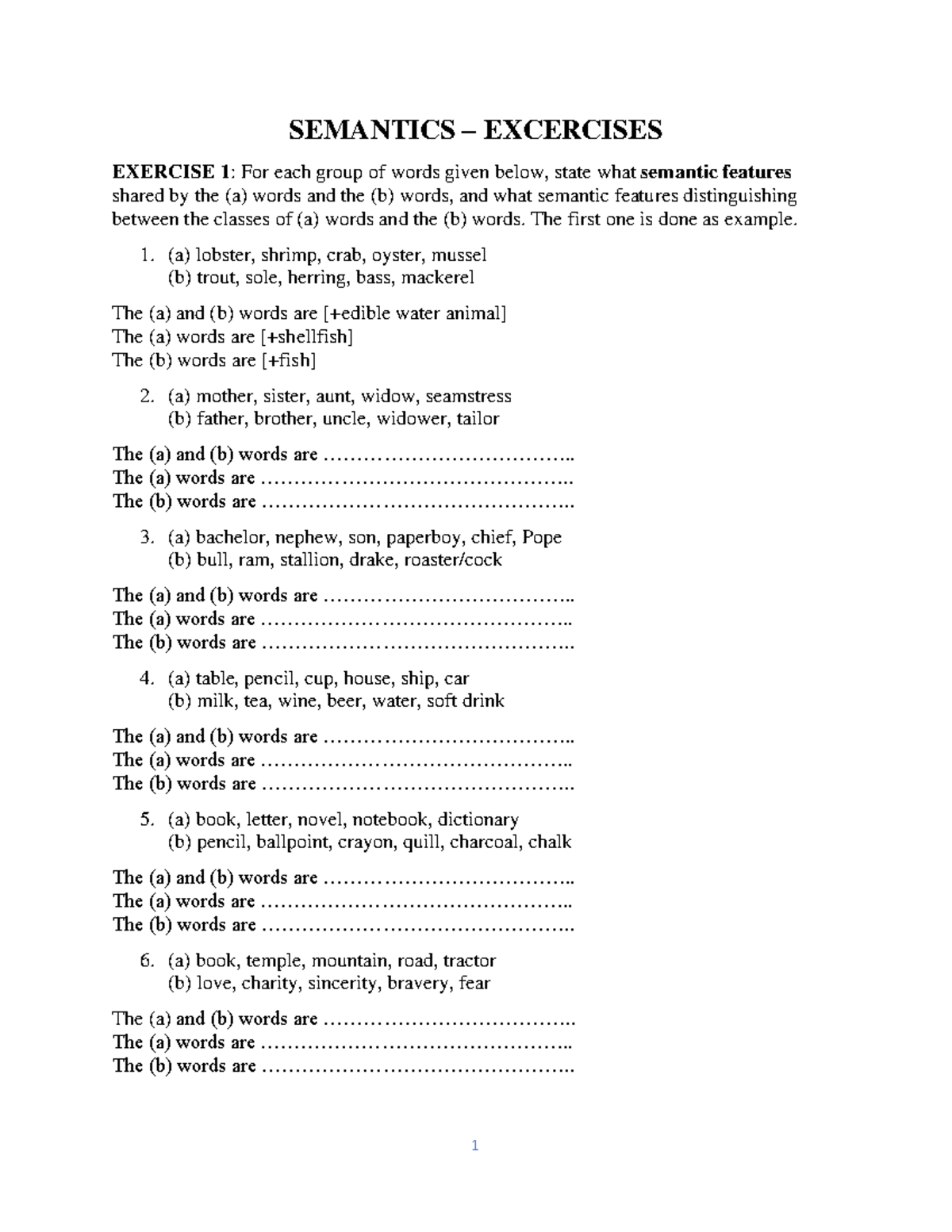 Semantics Exercises - Bài Tập Semantic (Course Code: SEM) - Studocu