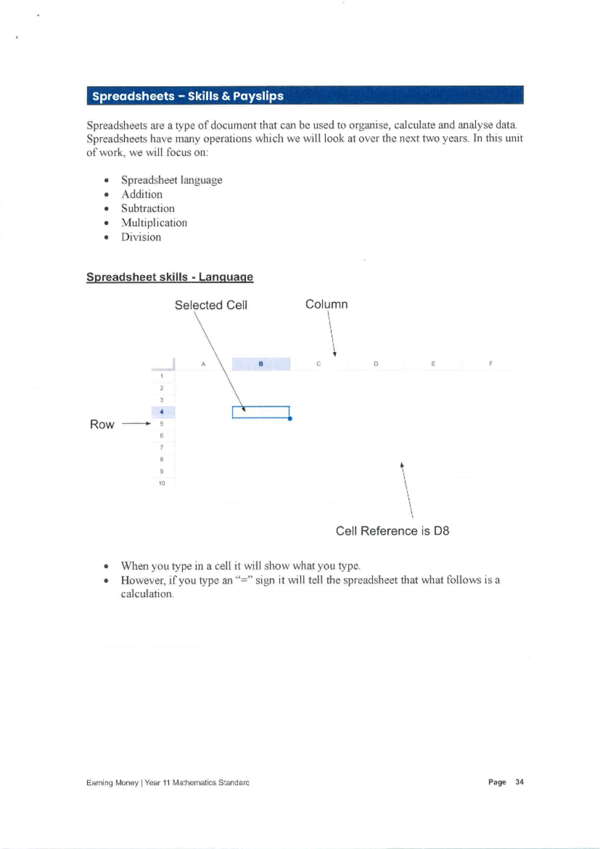 Spreadsheet Skills and Payslips: Year 11 Mathematics Standard - Studocu