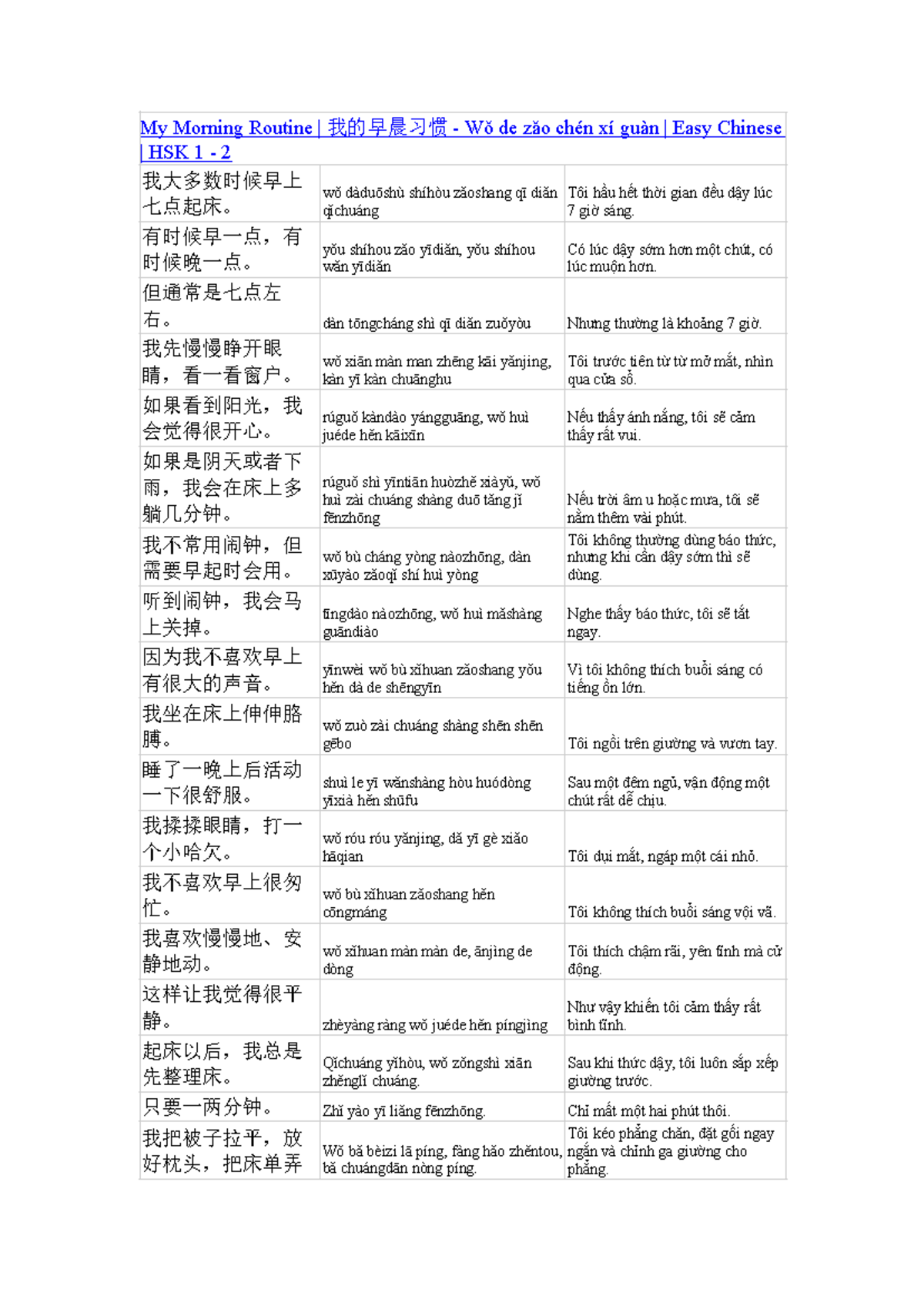 My Morning Routine: Easy Chinese HSK 1 2 早晨习惯 Shadowing - Studocu