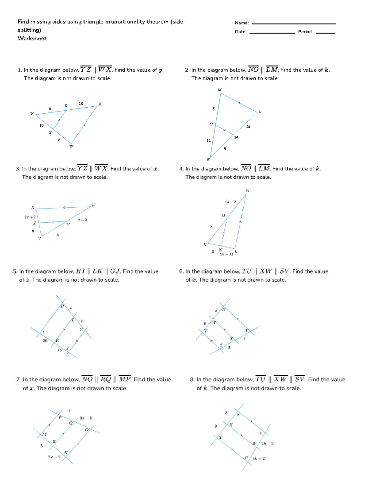10:48 AM Triangle Proportionality Theorem Worksheet (Find Missing Sides ...