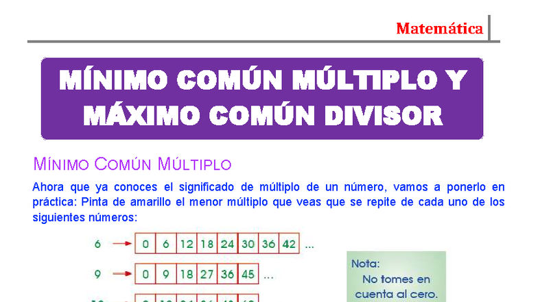 Mínimo Común Múltiplo y Máximo Común Divisor - 4to Grado - Studocu