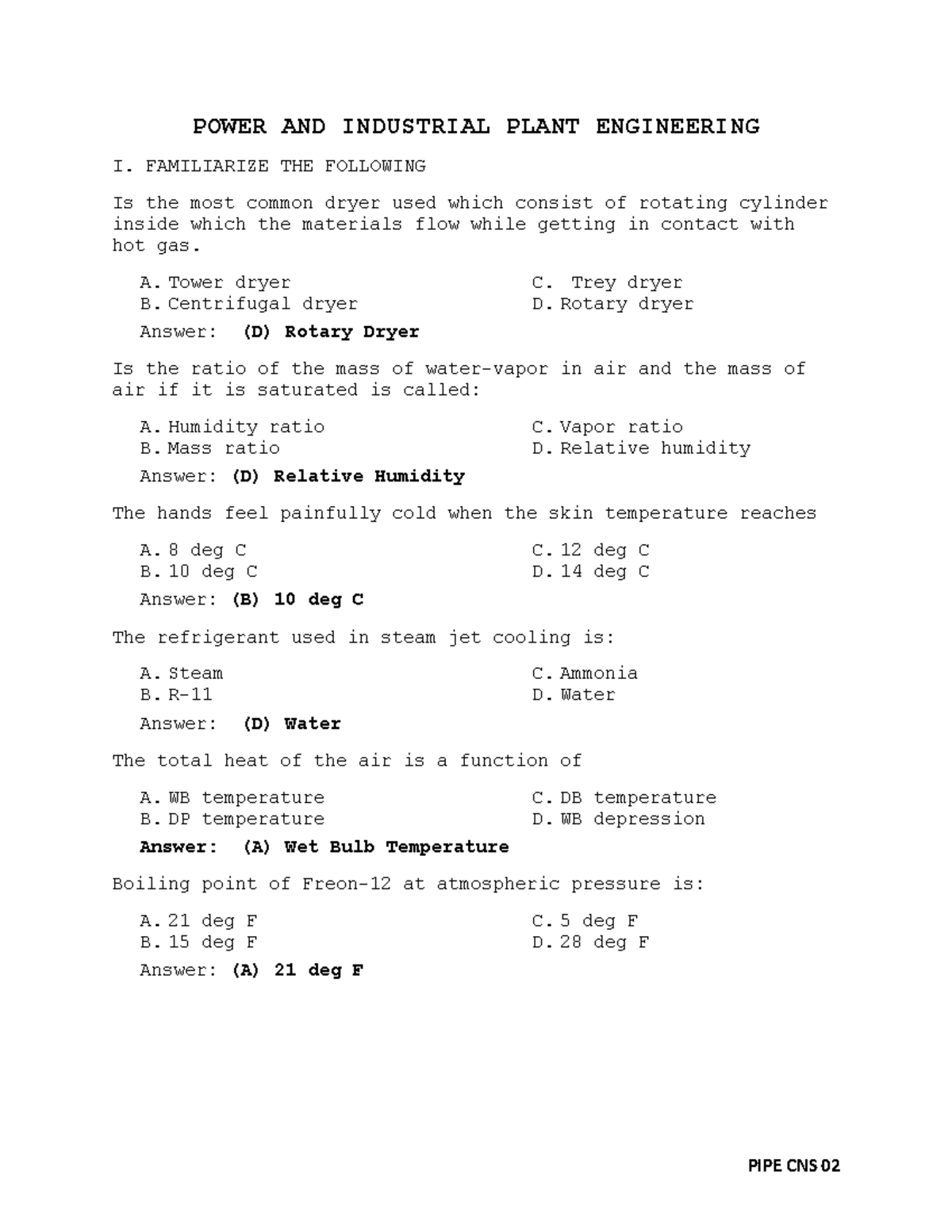 PIPE CNS 02 BLUE Final Exam Study Guide on Power and Industrial Plant ...