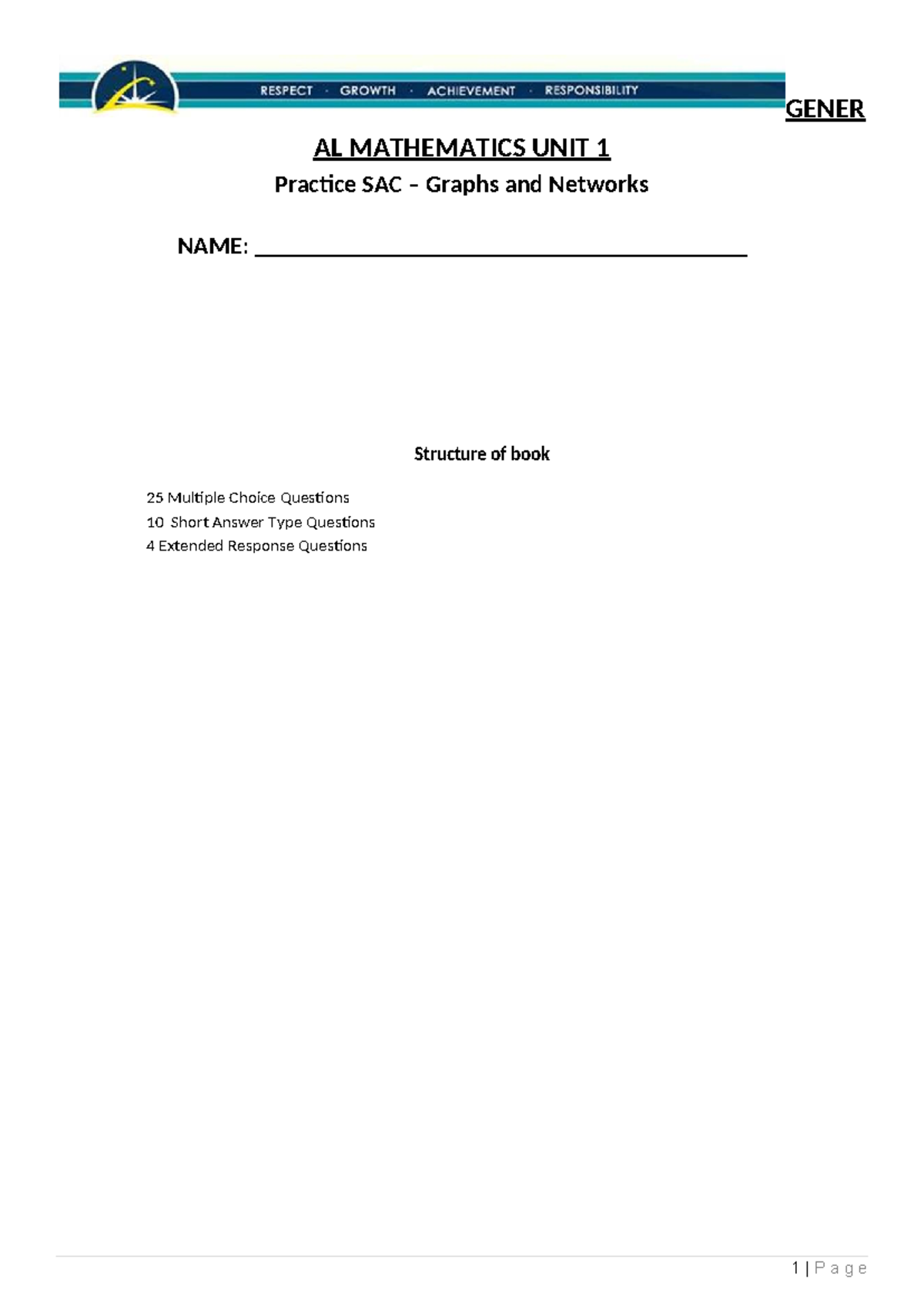 2024 General Mathematics Unit 1 Graphs & Networks Practice SAC - Studocu