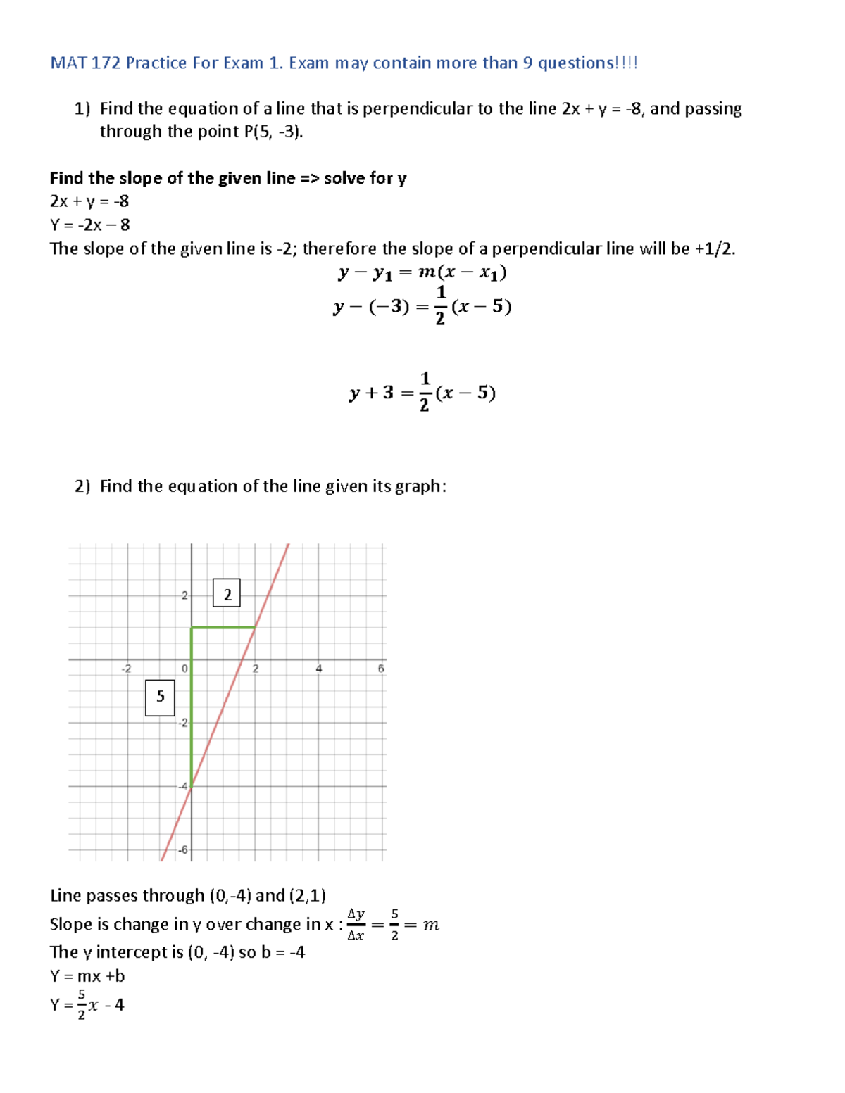 MAT172 Practice Exam 1 Updated Solutions and Key Concepts - Studocu