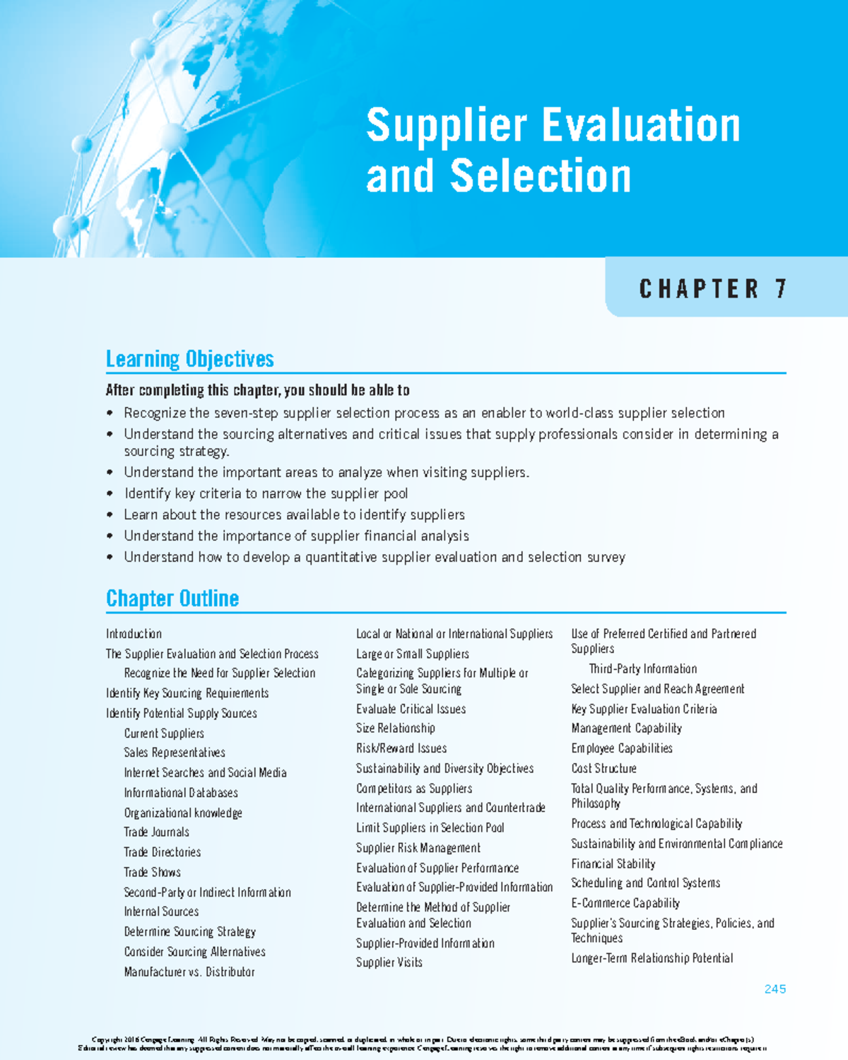 Chapter 7: Supplier Evaluation and Selection Process Insights (MGMT 245 ...
