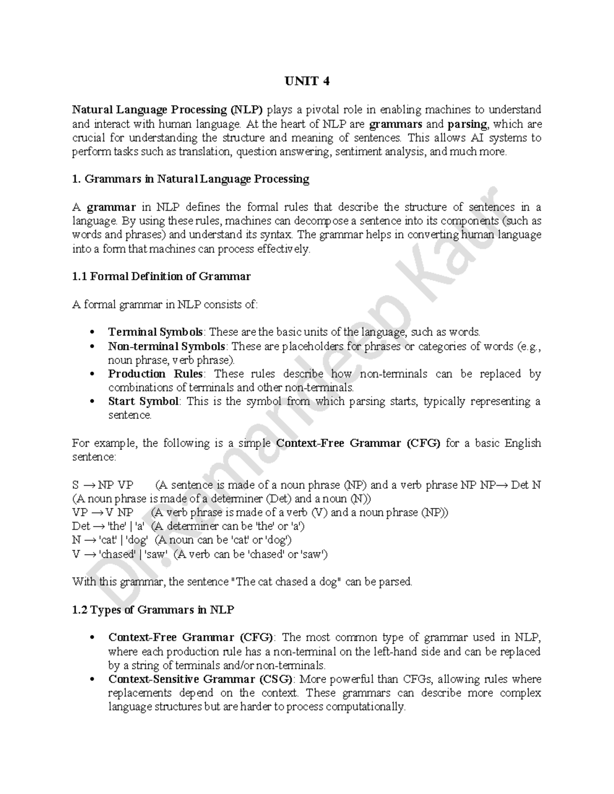 Unit 4 AI: Natural Language Processing & Expert Systems Notes - Studocu