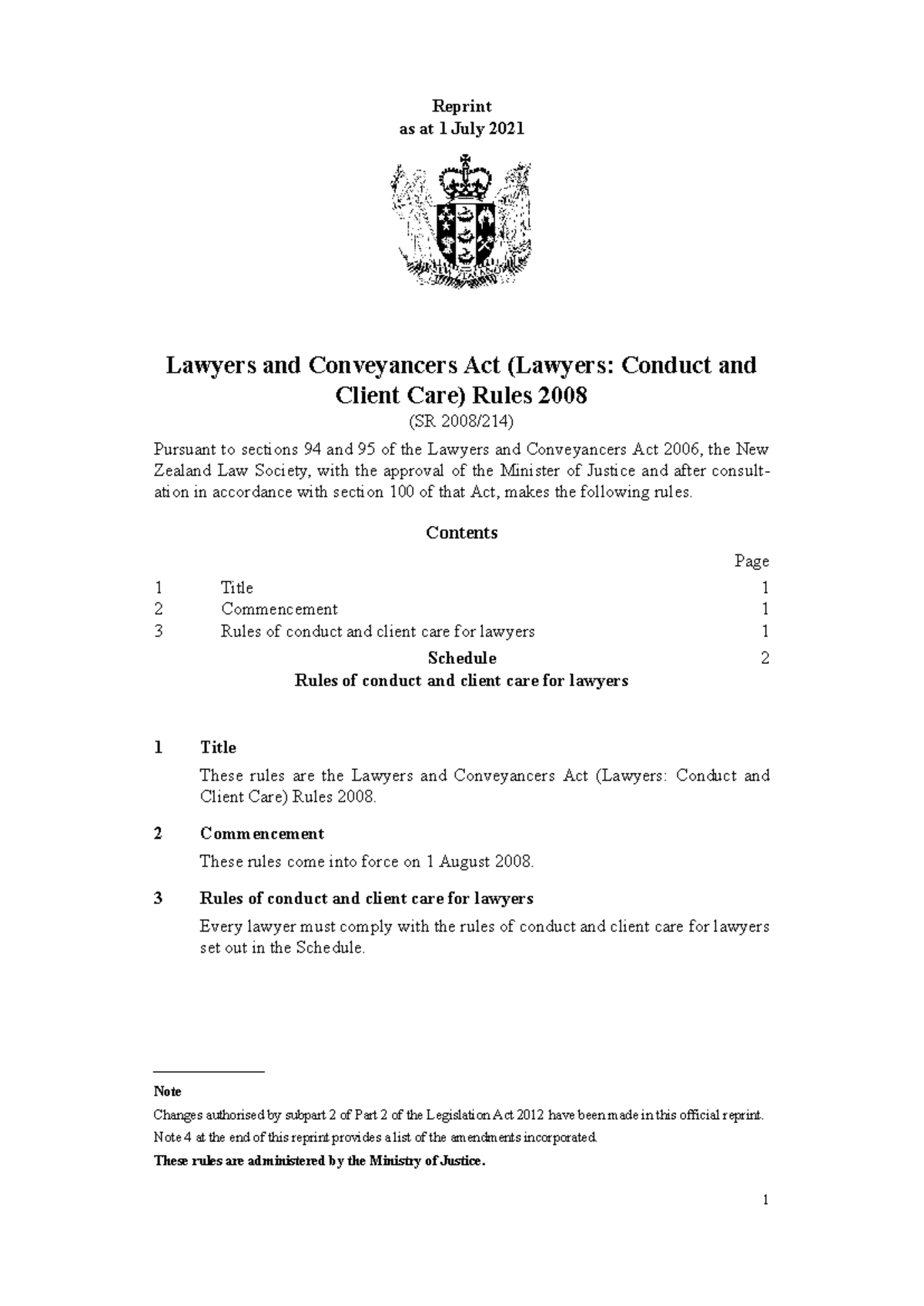 Lawyers and Conveyancers Act: Conduct and Client Care Rules 2008 - Studocu