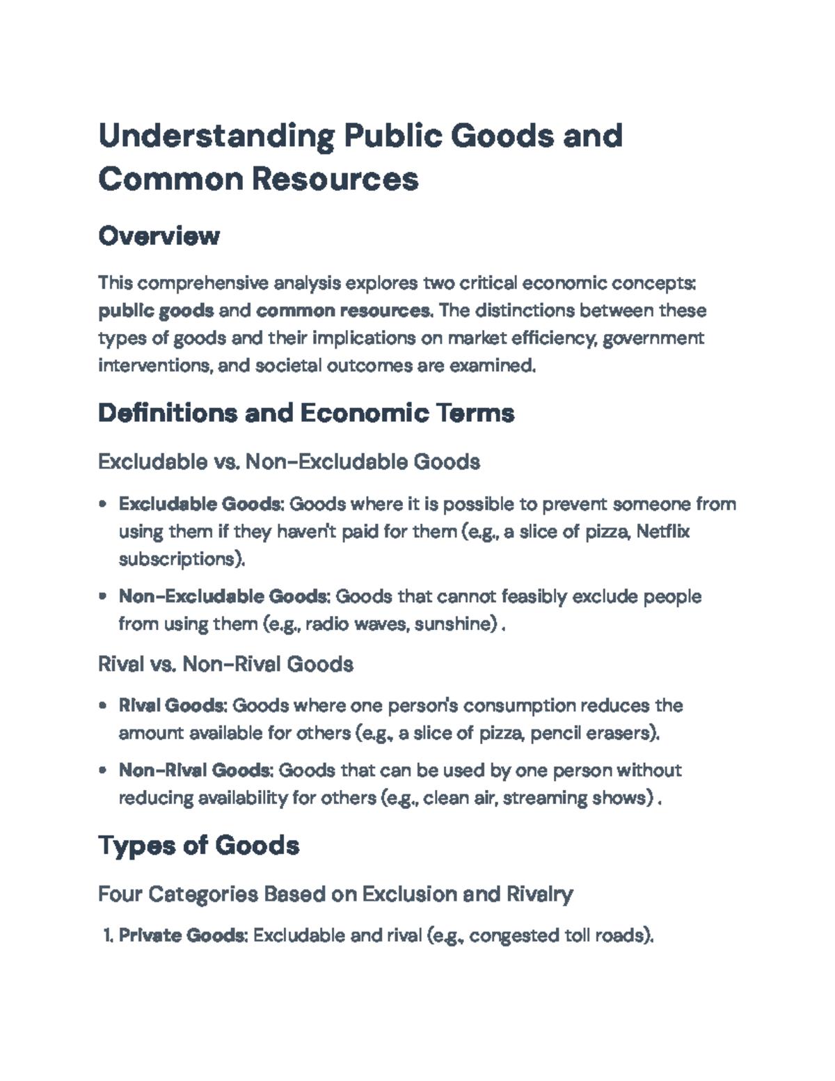 Understanding Public Goods and Common Resources: Economic Implications ...