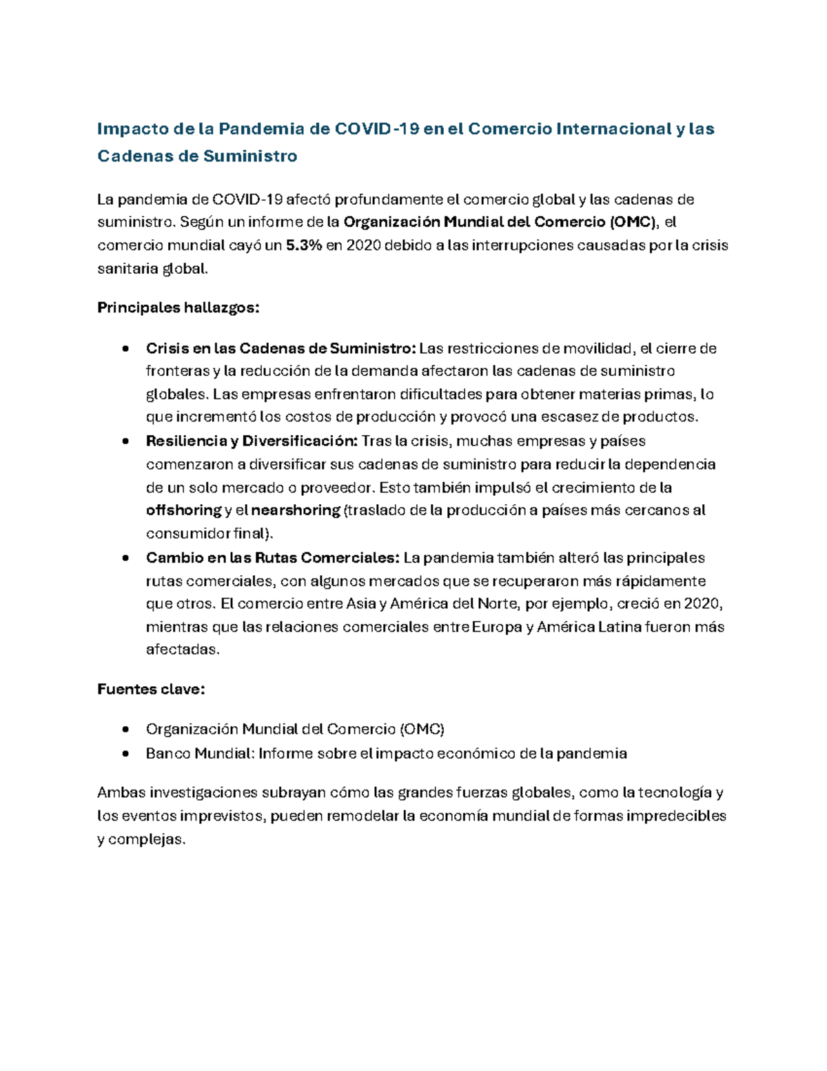 Impacto de la Pandemia en el Comercio Internacional y Cadenas de ...