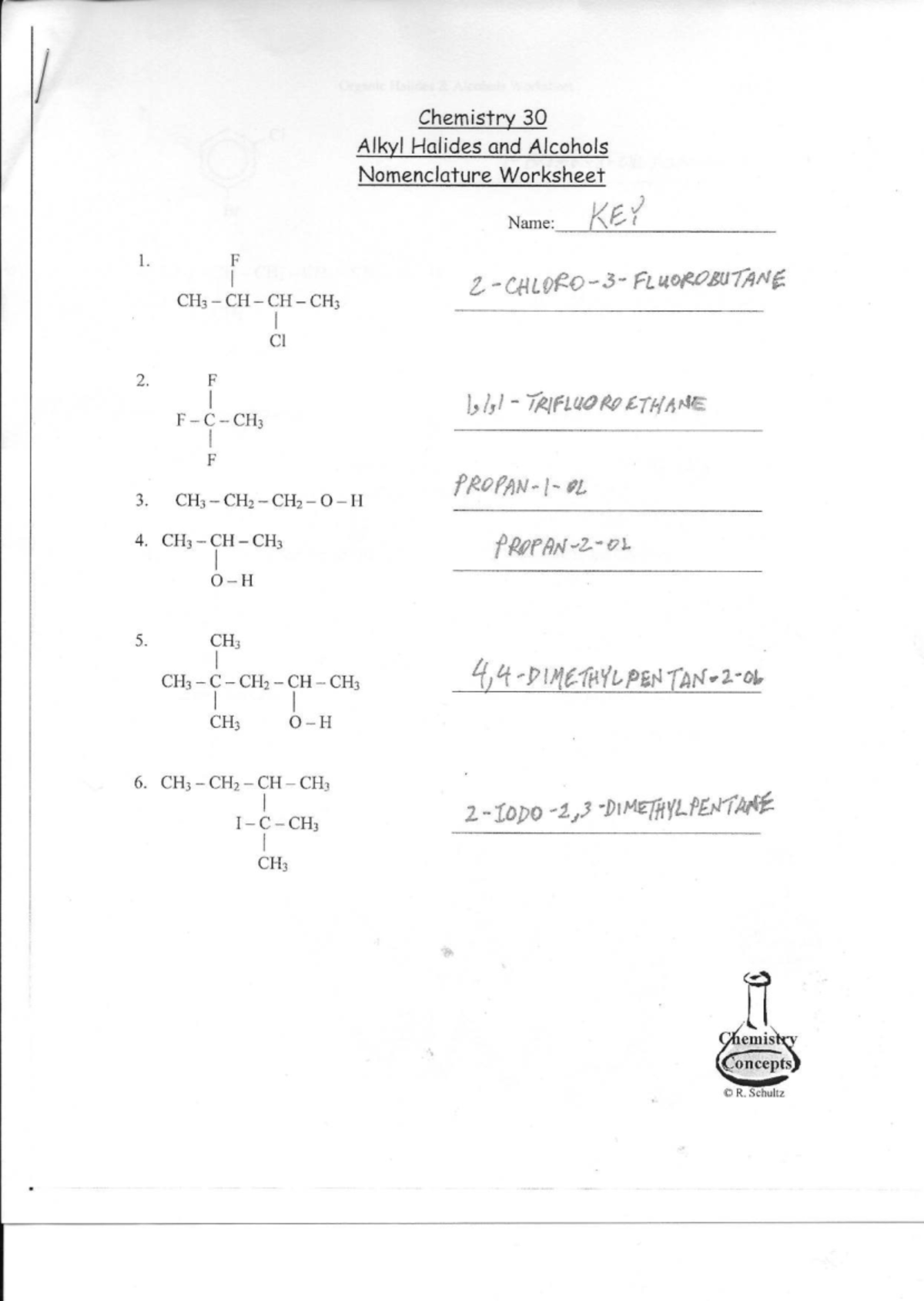 Chemistry 30 Alkyl Halides & Alcohols Nomenclature Worksheet - Studocu