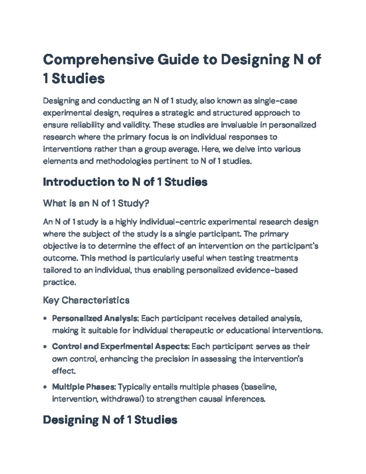 Designing N of 1 Studies: A Comprehensive Guide to Individualized ...