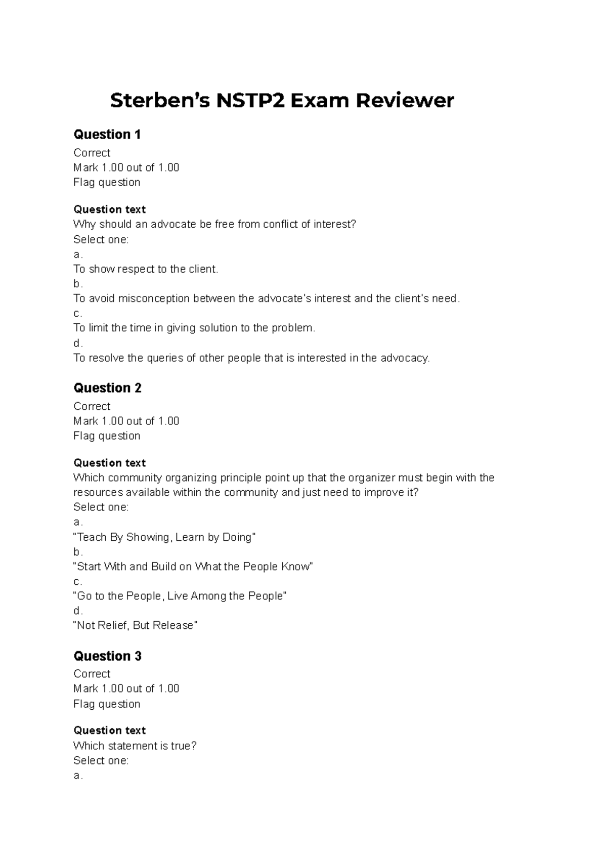 Sterben’s NSTP2 Exam Reviewer: Key Concepts and Sample Questions - Studocu
