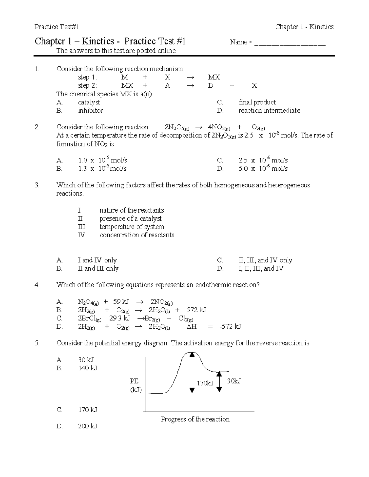 Kinetics Practice Test 1: Chapter 1 Review and Questions - Studocu