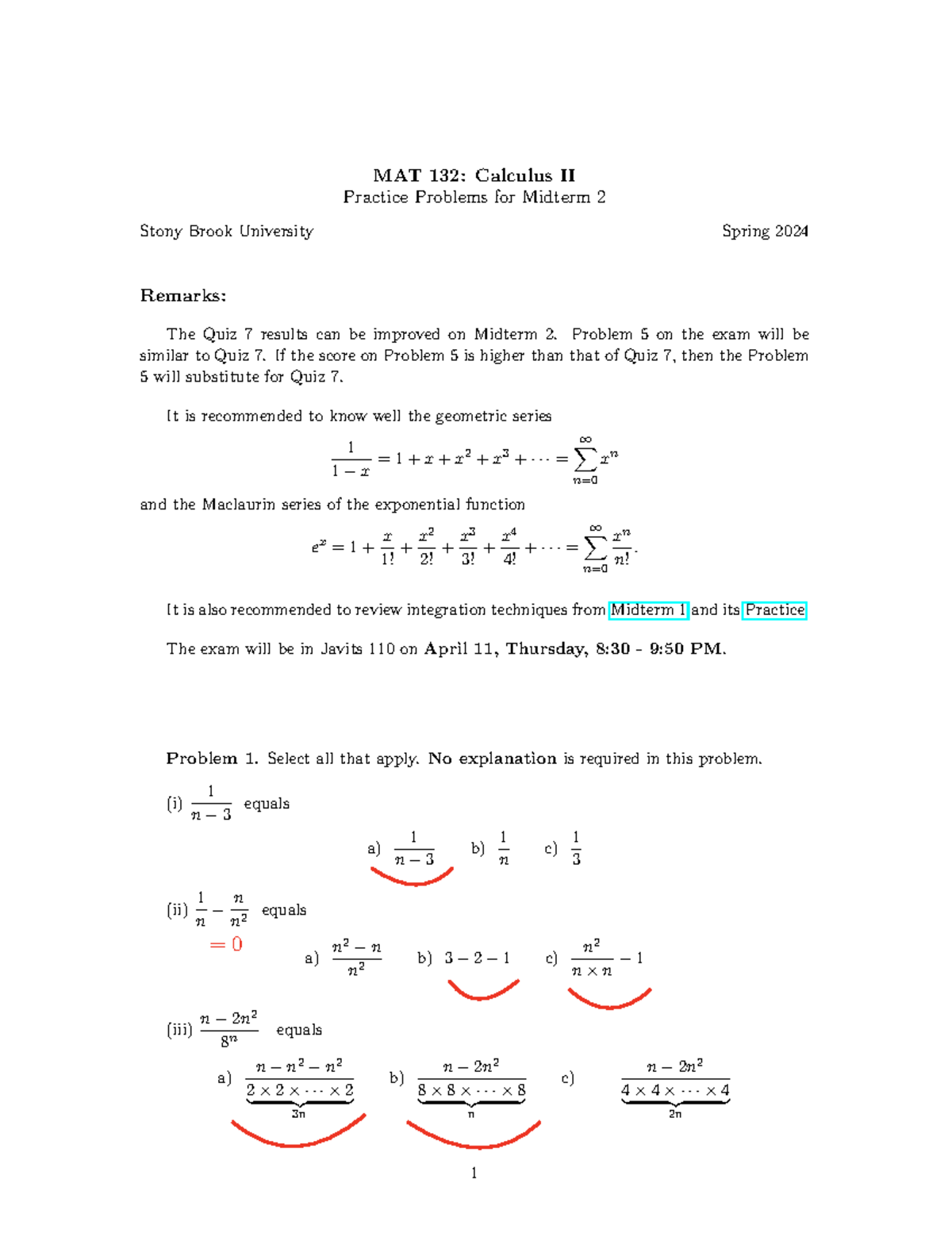 MAT 132: Calculus II Midterm 2 Practice Problems Solutions - Studocu