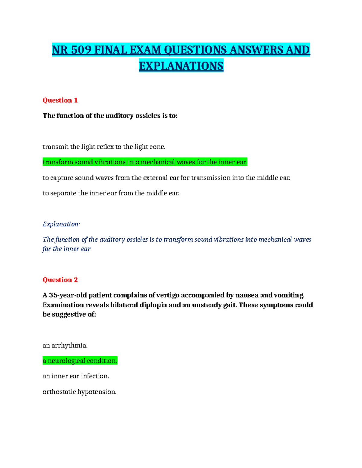 Nr 509 Final Exam 2022 Advanced Physical Assessment Questions