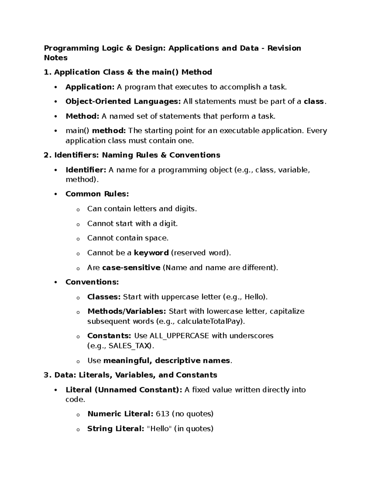 SD Chapter 5: Programming Logic Design Revision Notes - Studocu