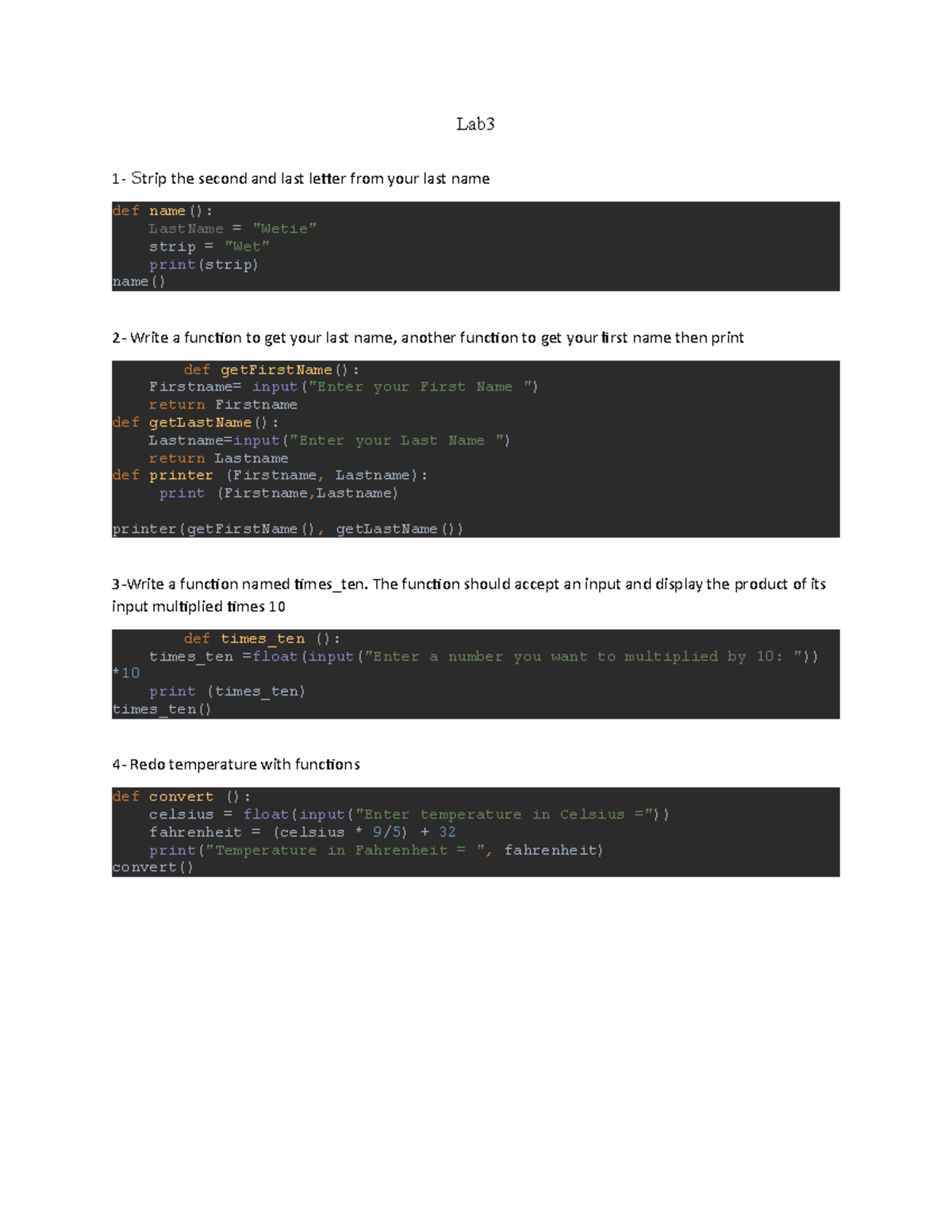 Lab 3 - Python Functions and Basic Programming Tasks - Studocu