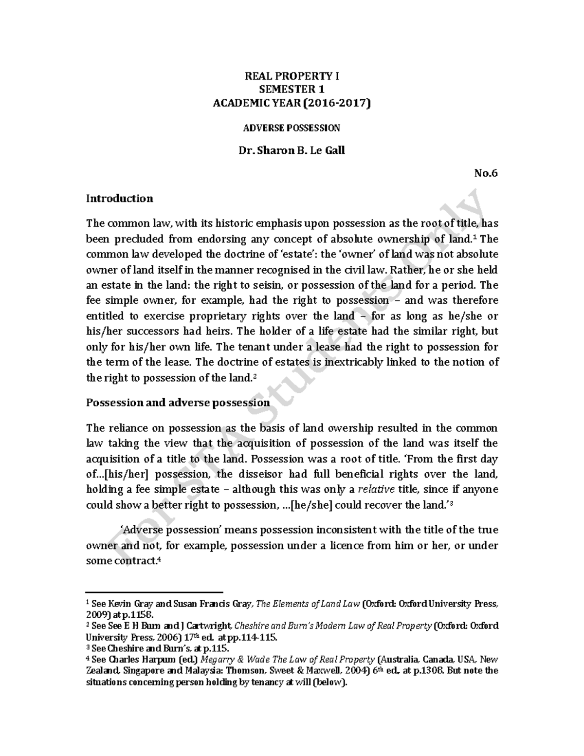 Adverse Possession - Real Property I Notes (2016-2017) - Studocu