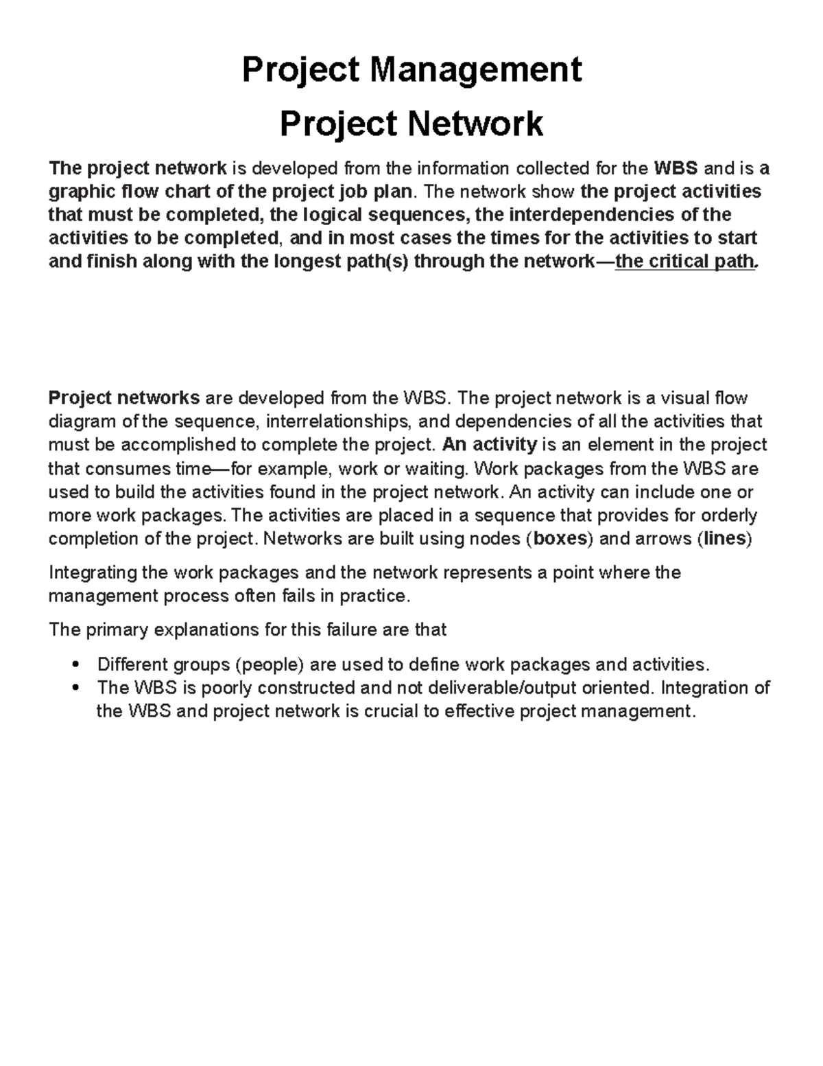 Project Management Insights: Understanding the Project Network - Studocu