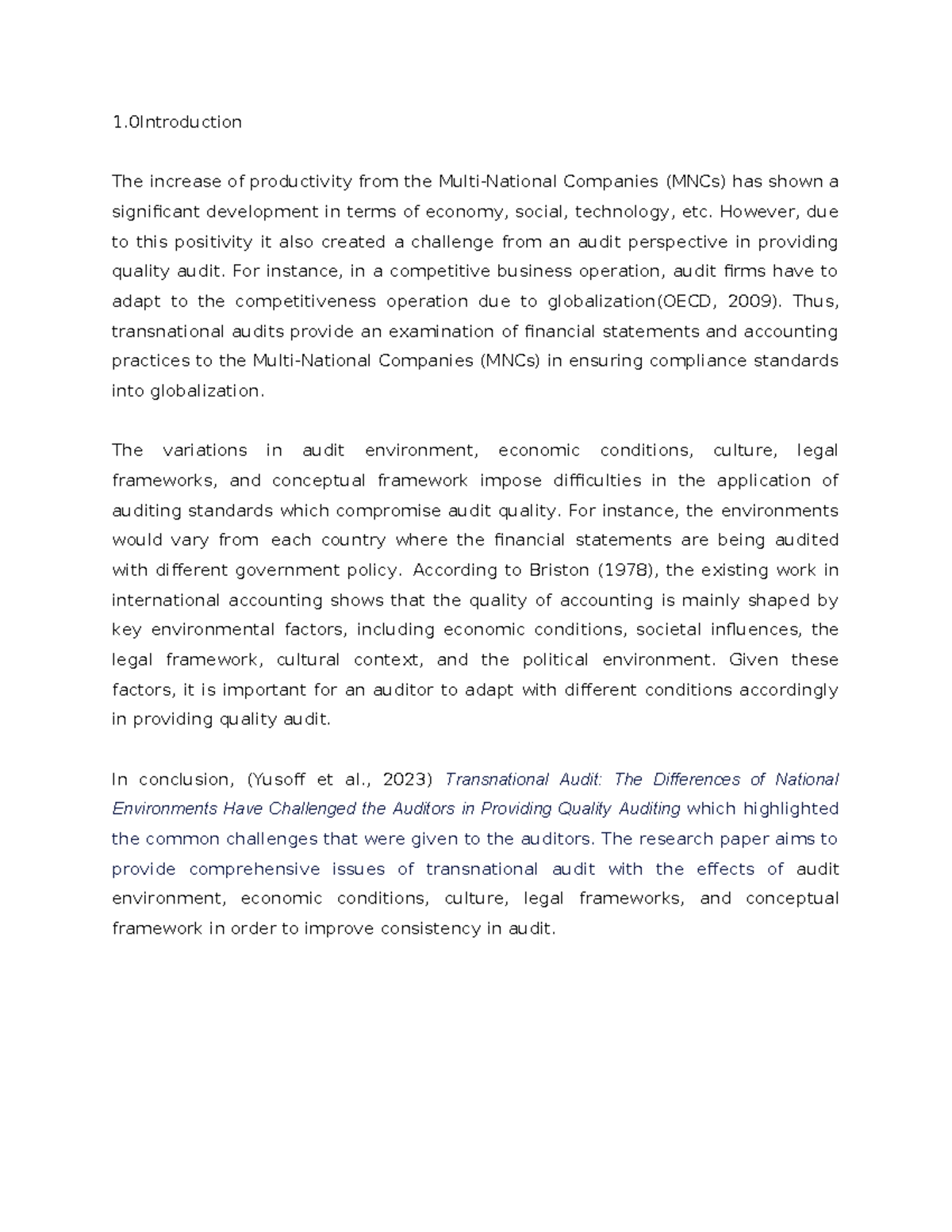 AUD339 Group Assignment: Challenges in Transnational Auditing Quality ...