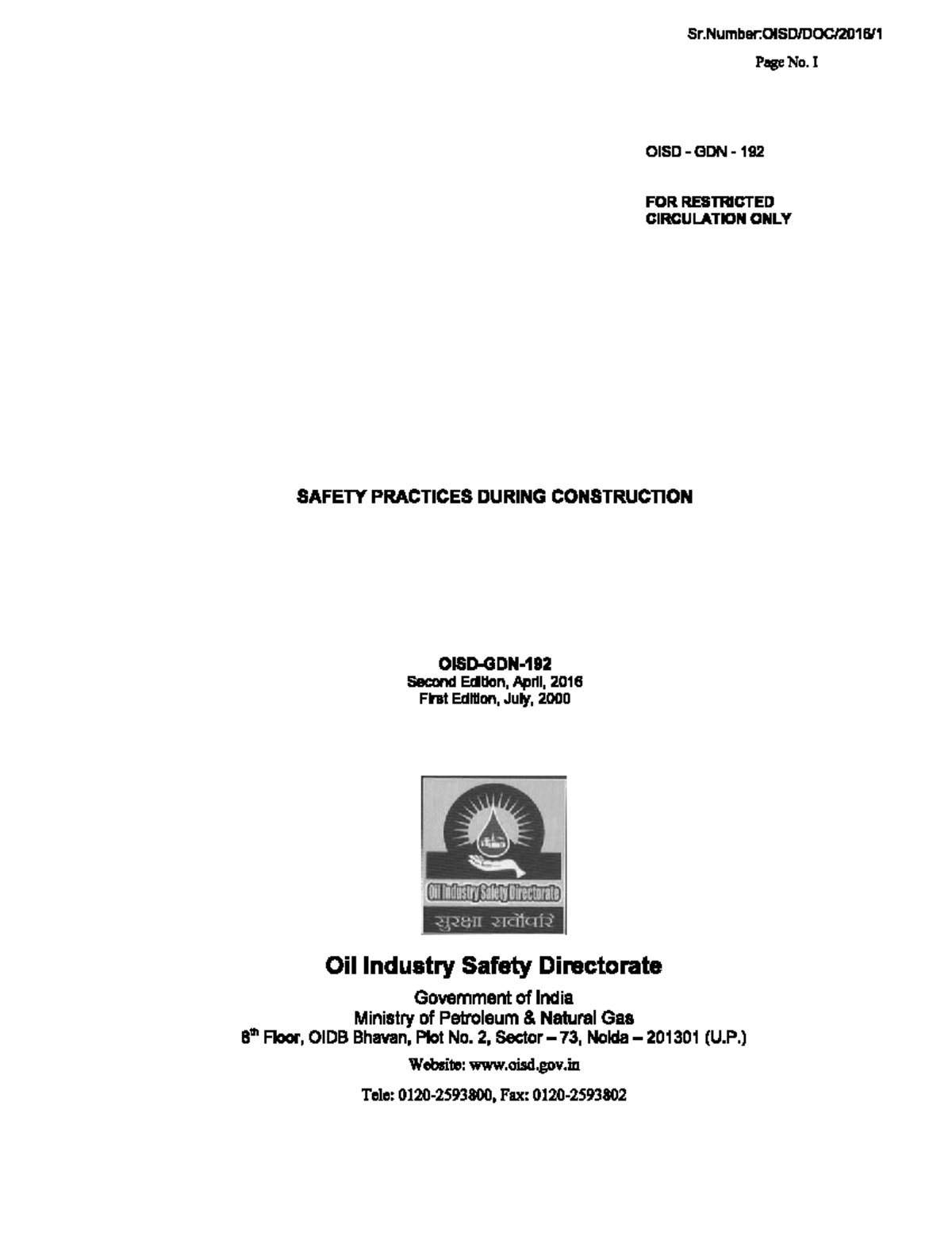 OISD GDN 192: Safety Practices During Construction - Second Edition ...