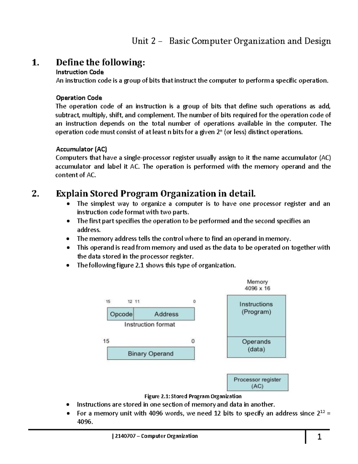 3140707 Computer Organization & Architecture-Notes PDF-Units-2 - 1 ...