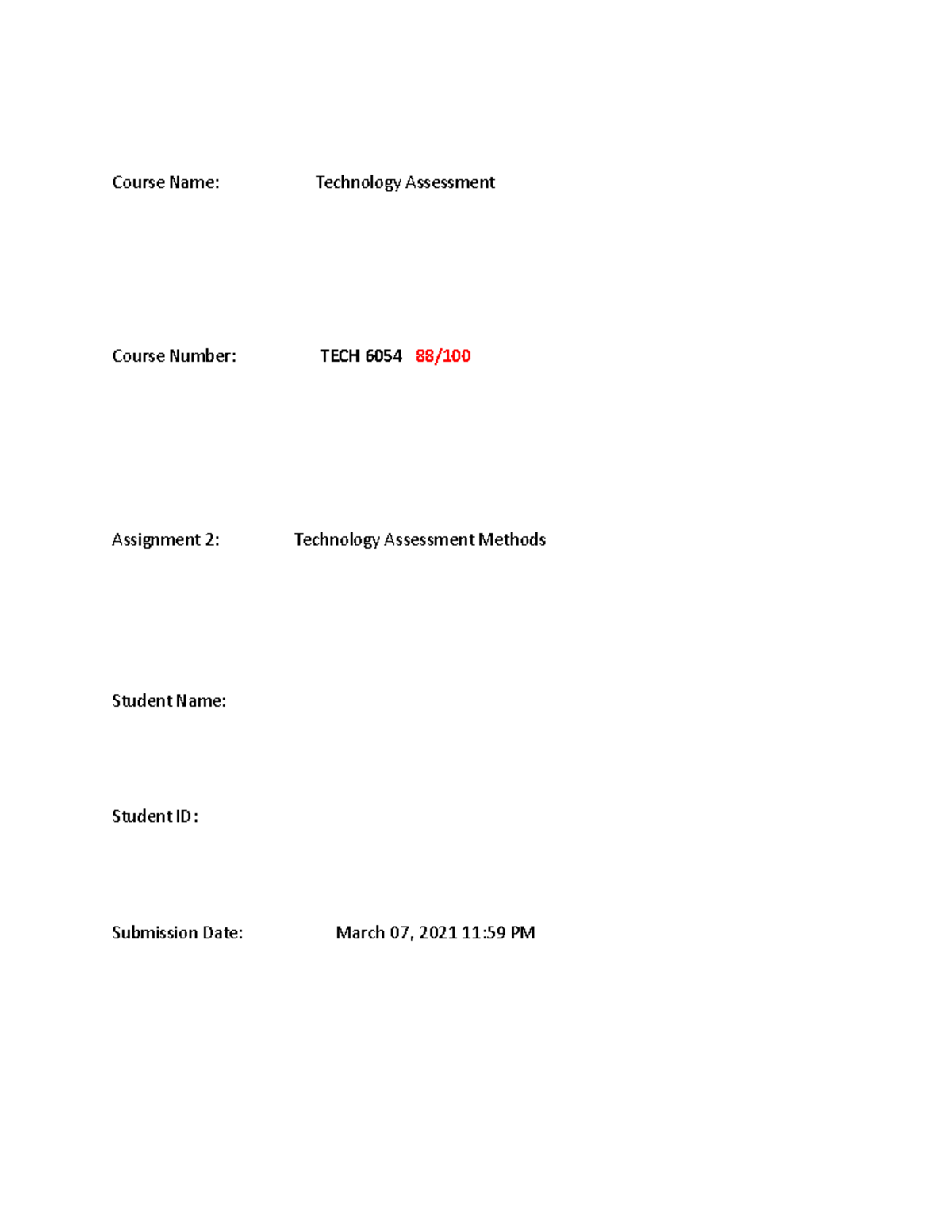 Final Assignment 2: Technology Assessment Methods (TECH 6054) - Studocu