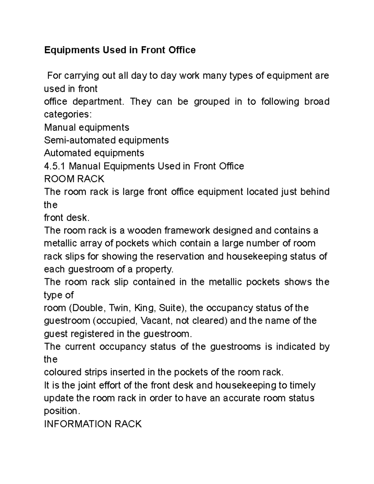 Front Office Equipment: Essential Tools for Operations Management - Studocu