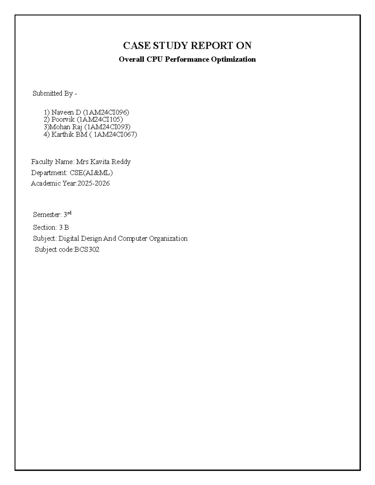 CASE STUDY ON CPU PERFORMANCE OPTIMIZATION (BCS302) - Studocu