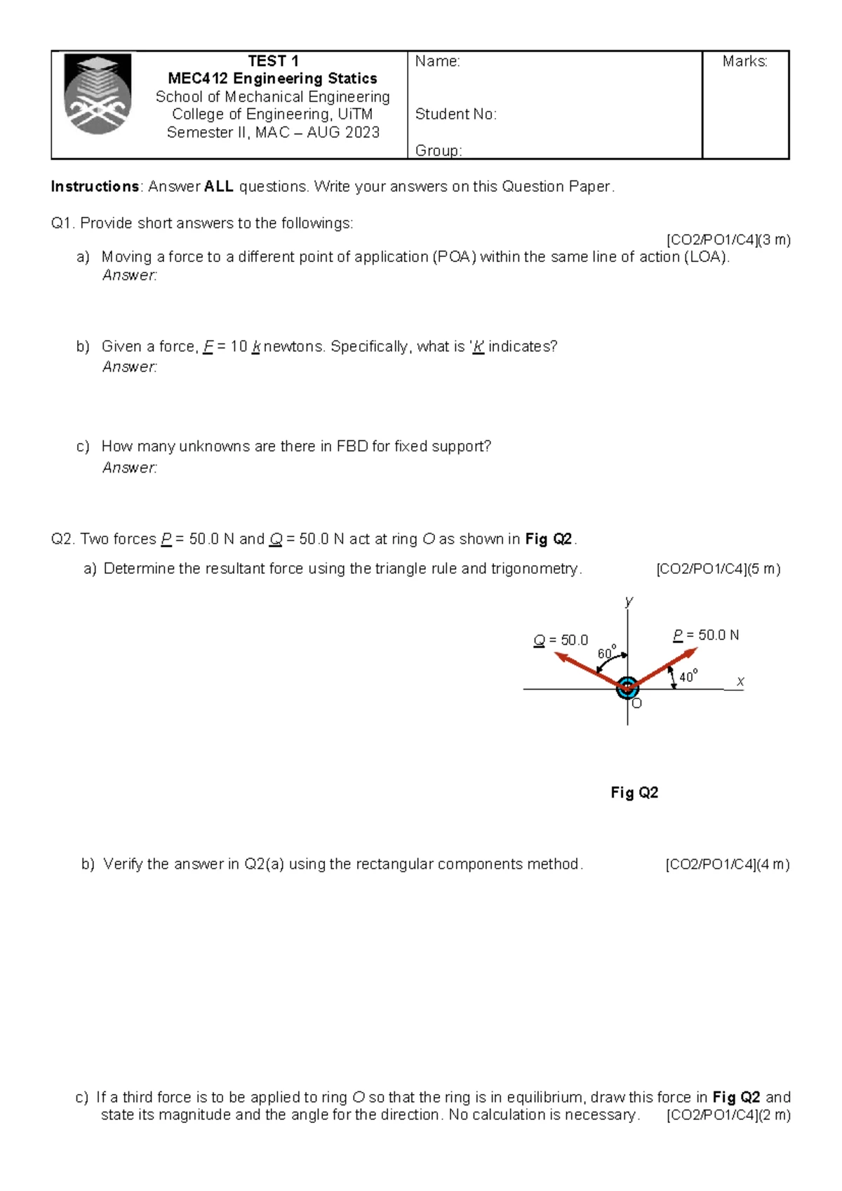 MEC420 - Test 1 Study Guide for July 2018 Exam - Studocu