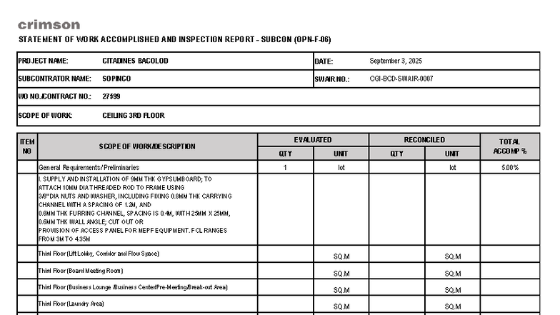 CGI-BCD- Swair-0007: Inspection Report for 3rd Floor Ceiling Work - Studocu