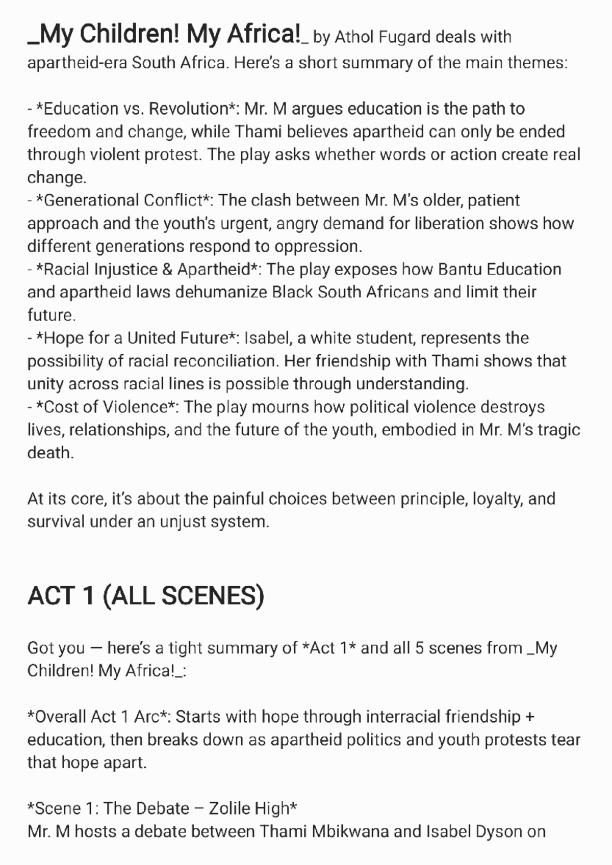 my-children-my-africa-summary-themes-act-1-scenes-studocu