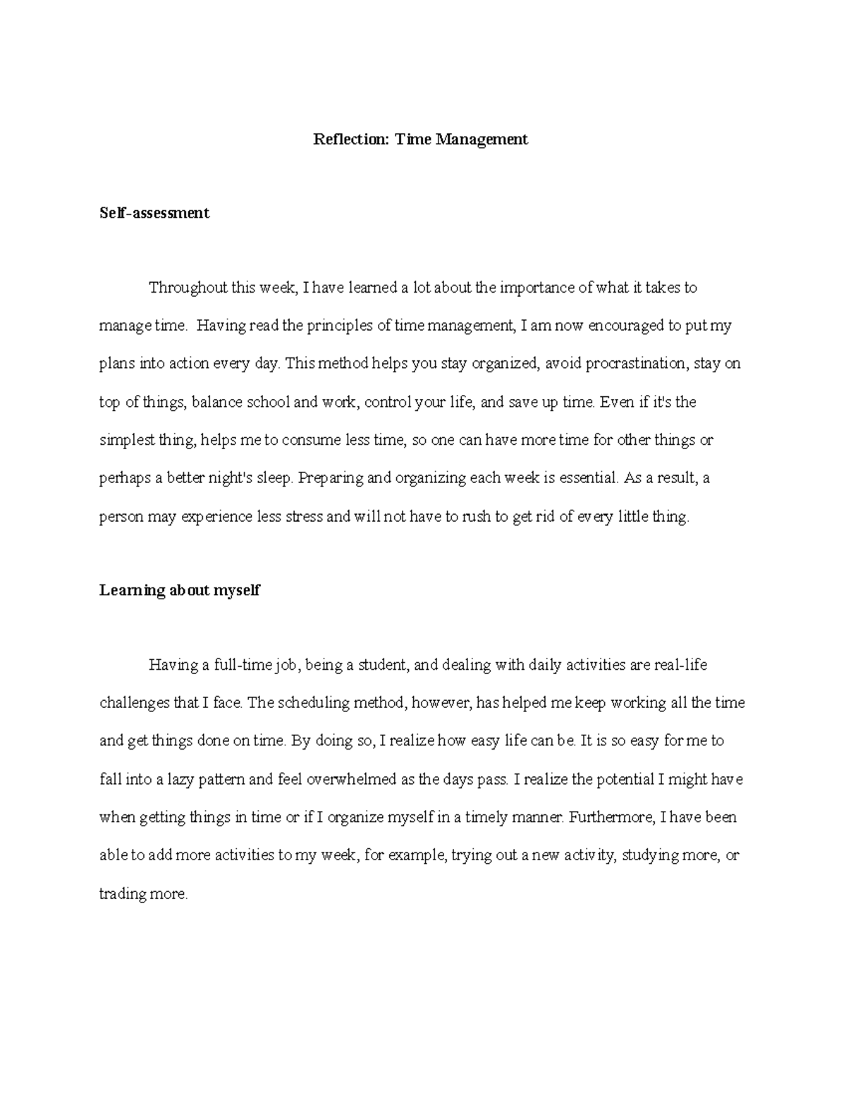 Reflecting on Time Management Strategies: Week 2 Insights - Studocu