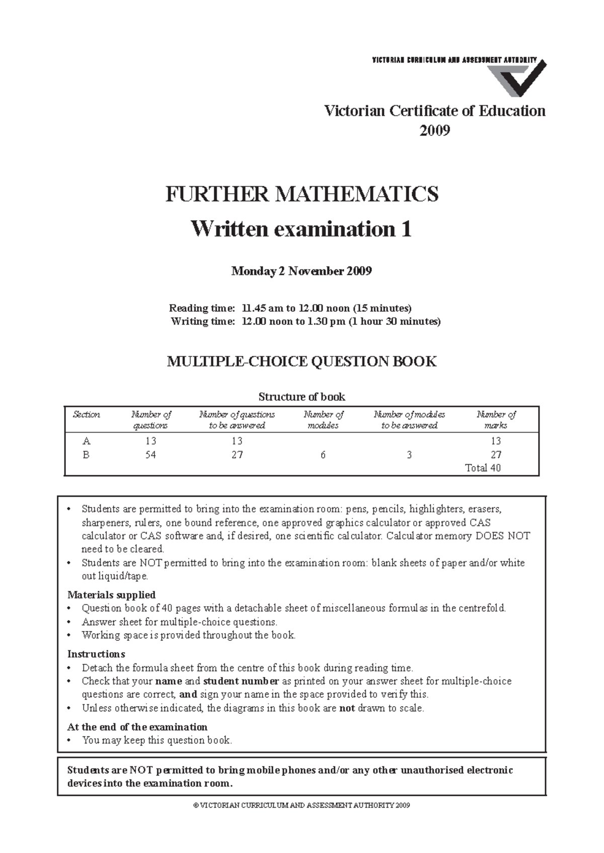 2009 furmath 1-w - Gdge - Victorian Certificate of Education 2009 ...