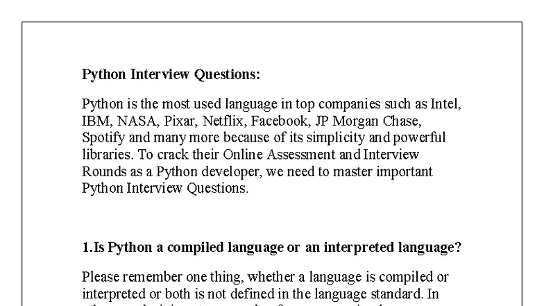 Python Interview Questions: Essential Notes for Developers - Studocu
