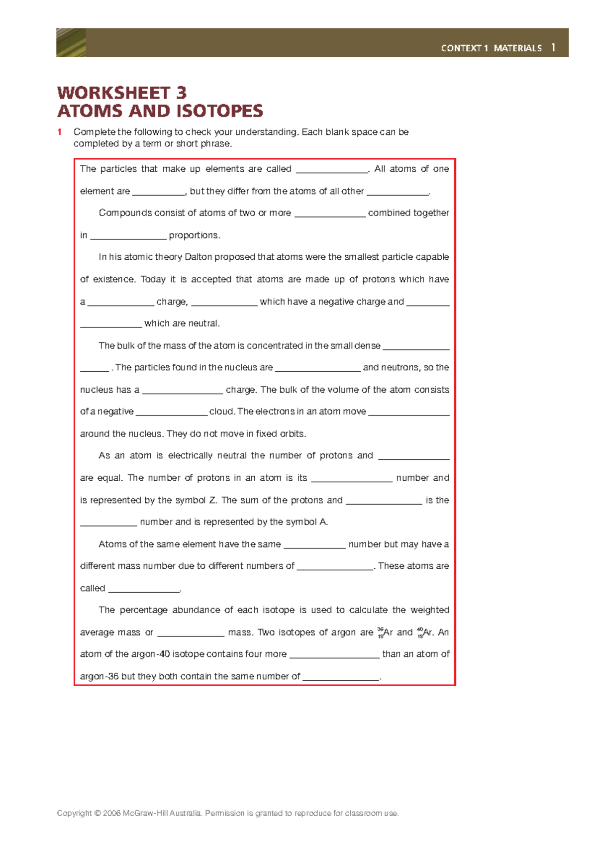 Worksheet 3: Understanding Atoms and Isotopes in Chemistry - Studocu