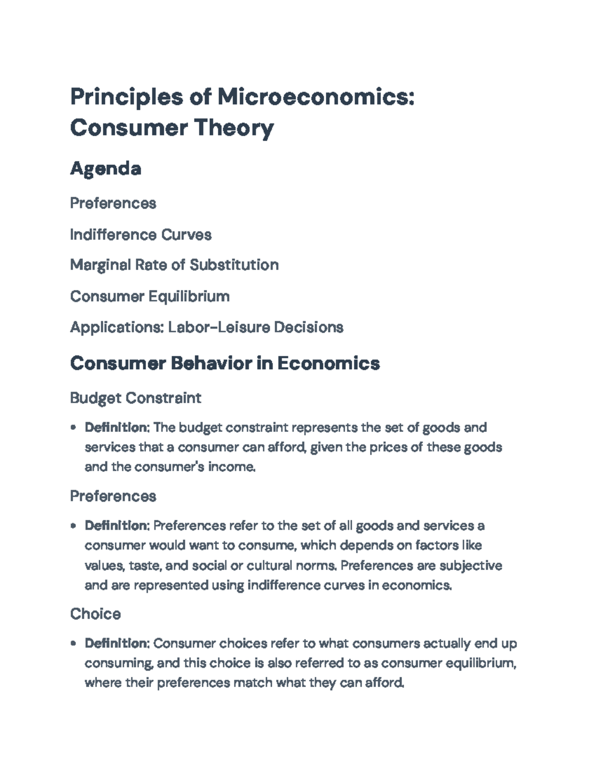 Principles of Microeconomics: Consumer Behavior and Budget Constraints ...