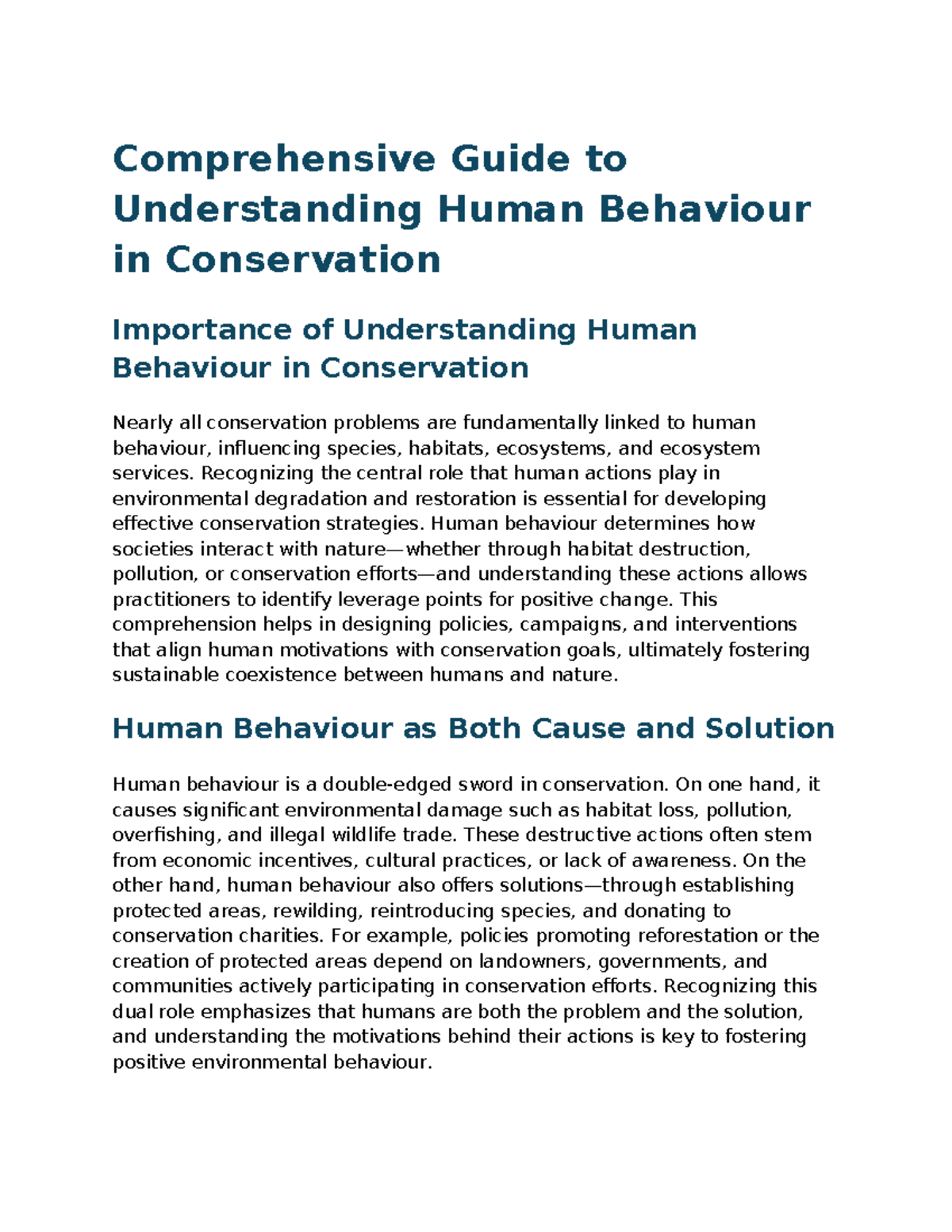 Understanding Human Behaviour in Conservation: A Comprehensive Guide ...