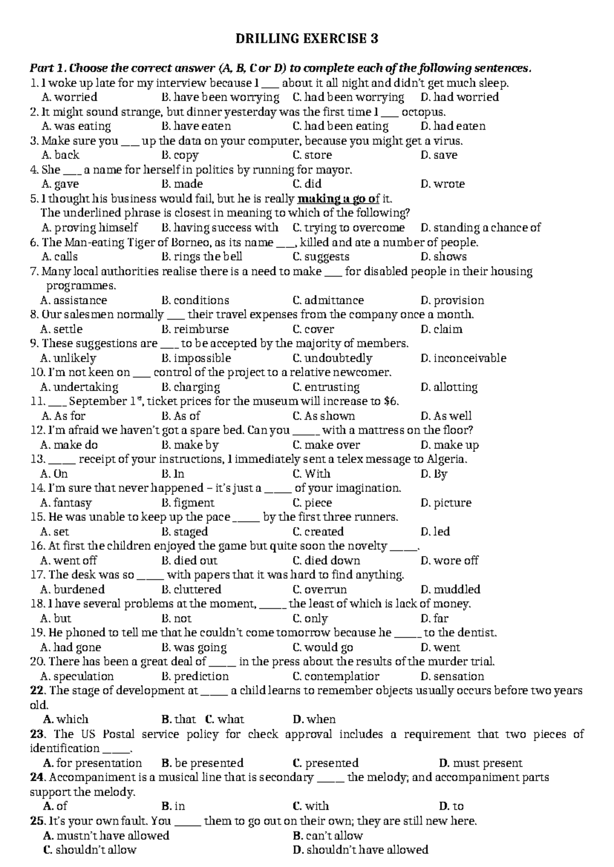 DRILLING EXERCISE 3: Multiple Choice Questions and Answers - Studocu