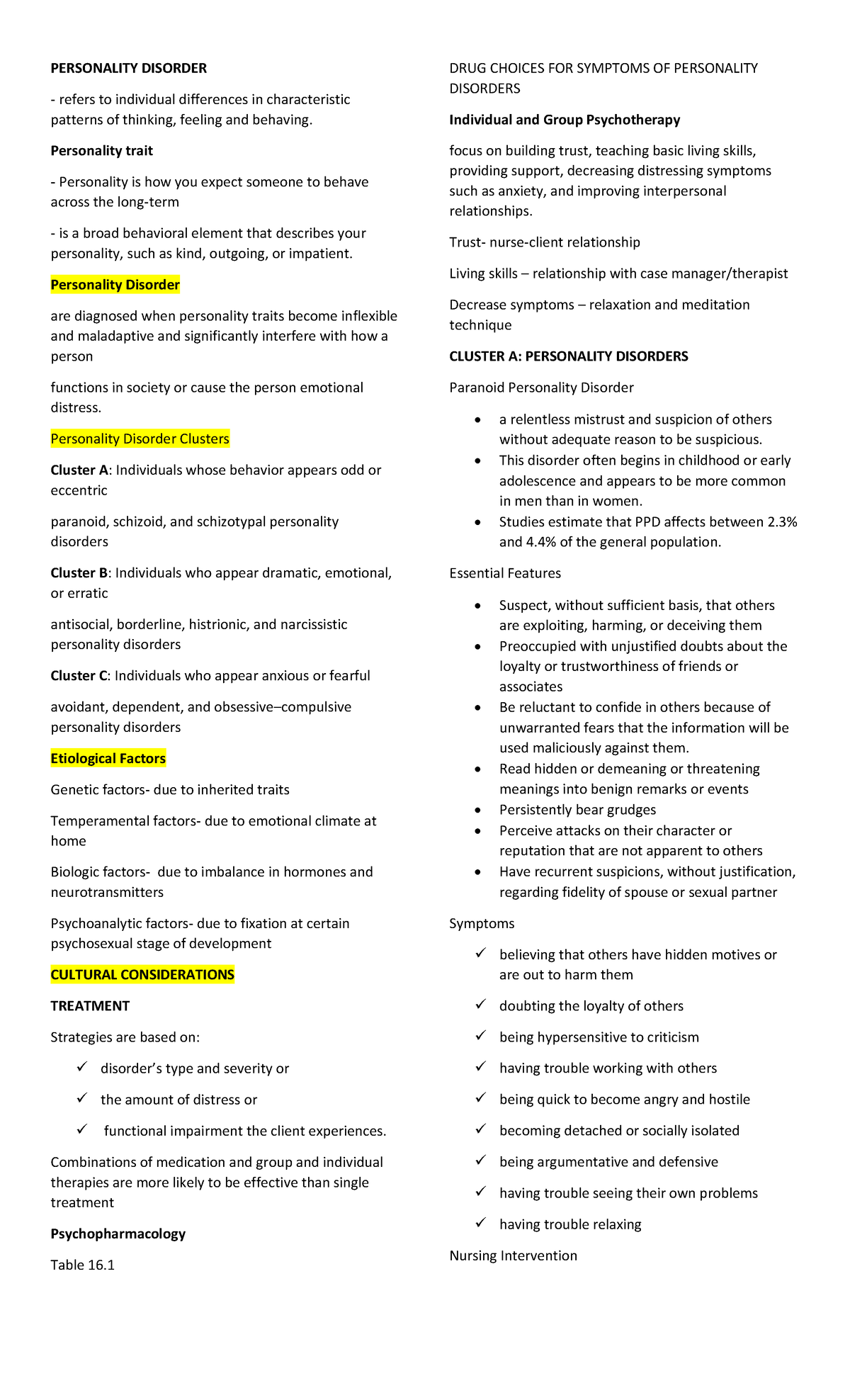 Understanding Personality Disorders: Characteristics & Treatment - Studocu