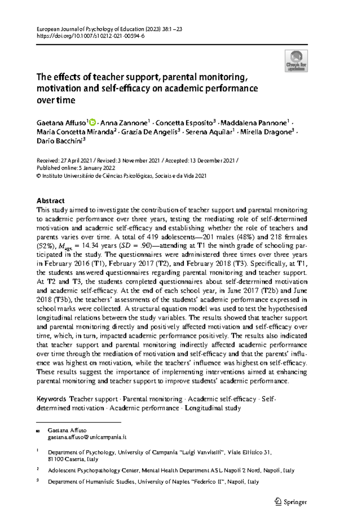 The Impact of Teacher Support and Parental Monitoring on Academic ...
