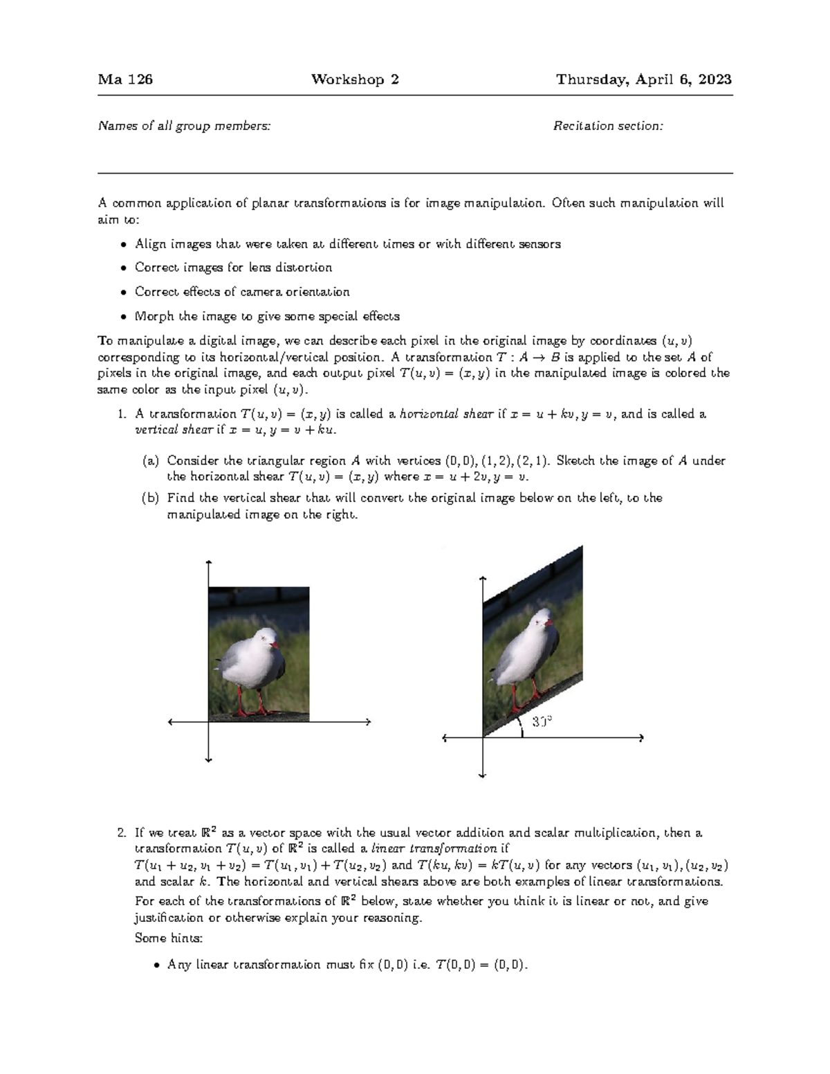 Ma126-23S2-ws2 - Chapter 3: Image Manipulation & Linear Transformations ...
