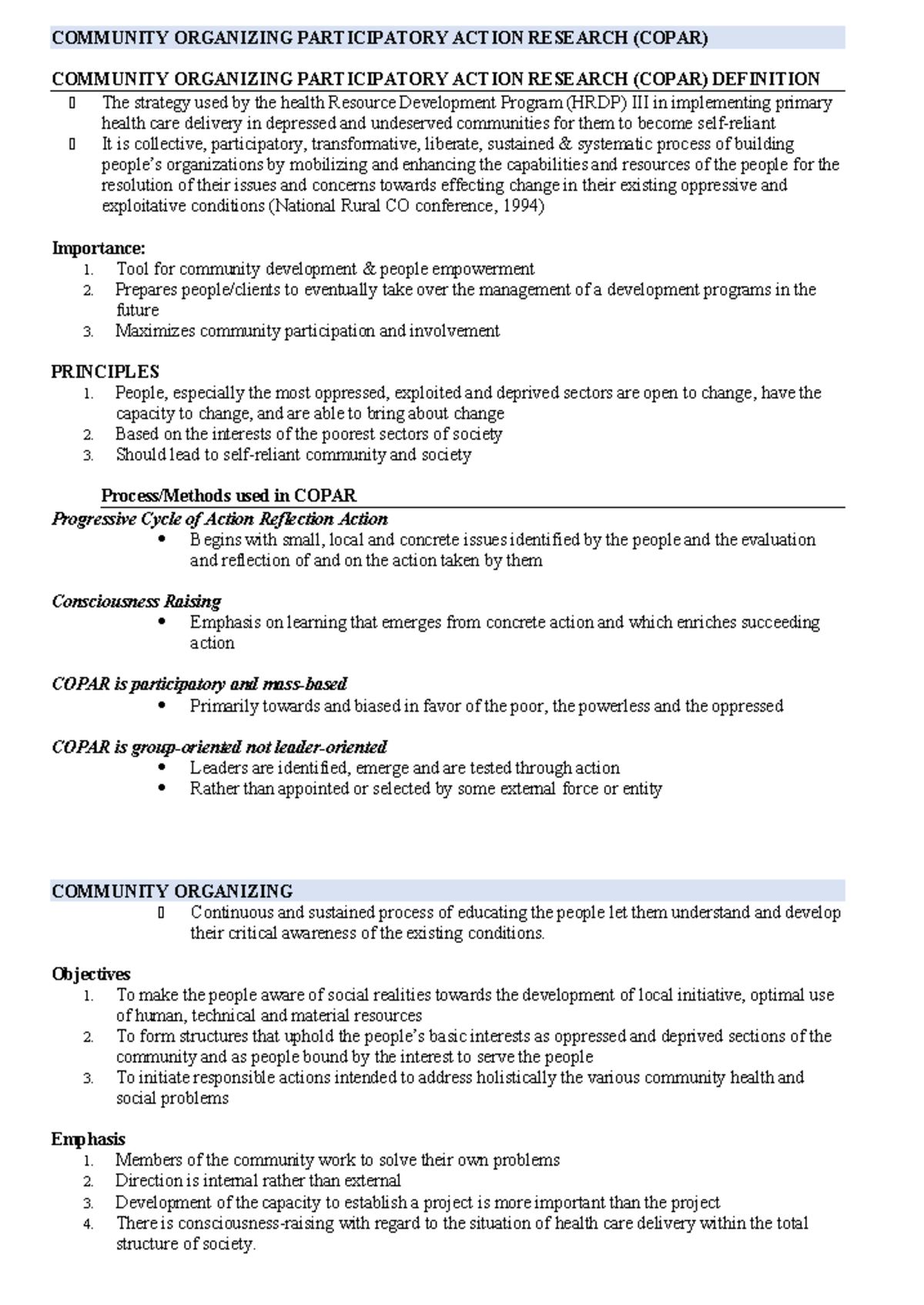 Community Organizing & Participatory Action Research (COPAR) Overview ...
